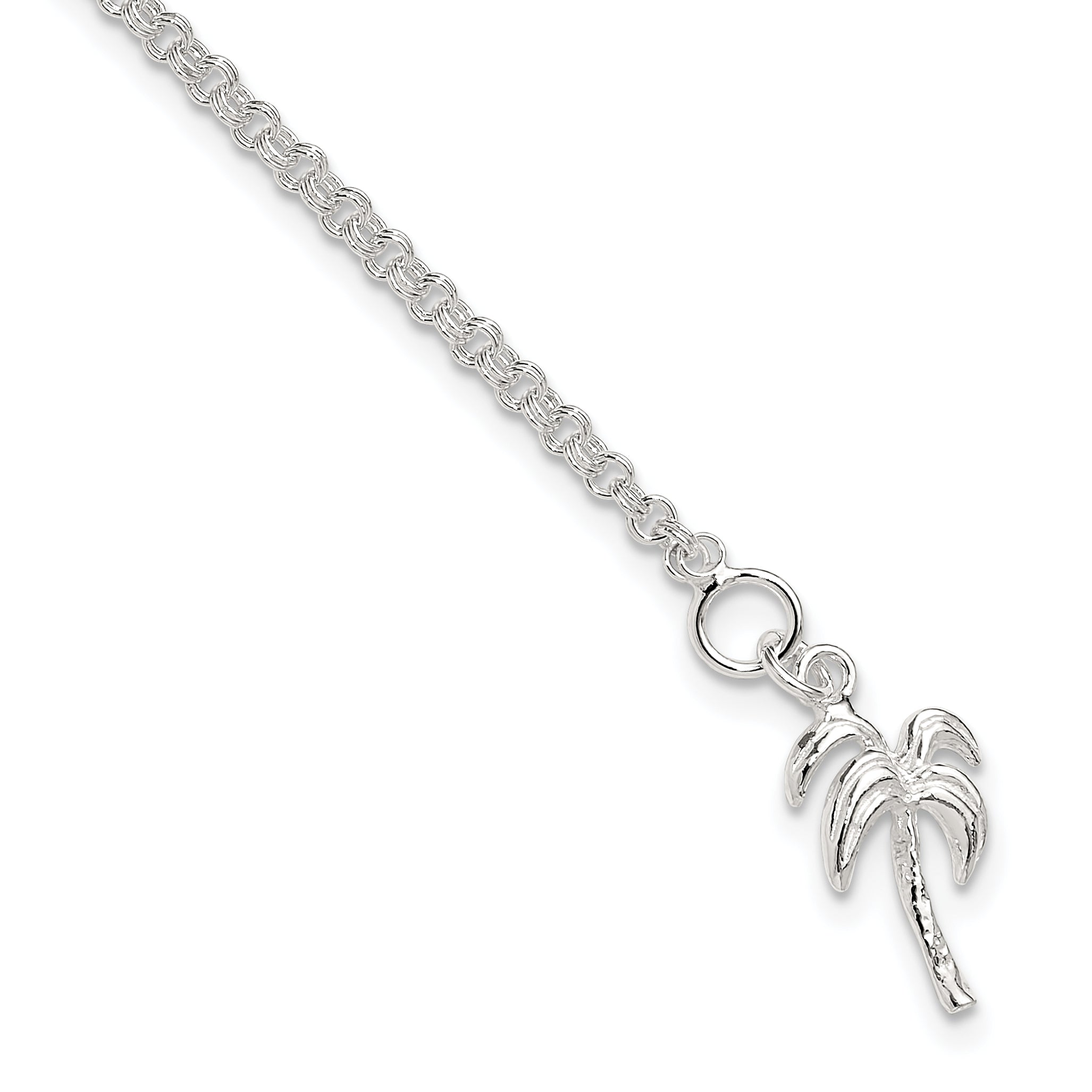 Sterling Silver 10inch Solid Polished Palm Tree Anklet Main image