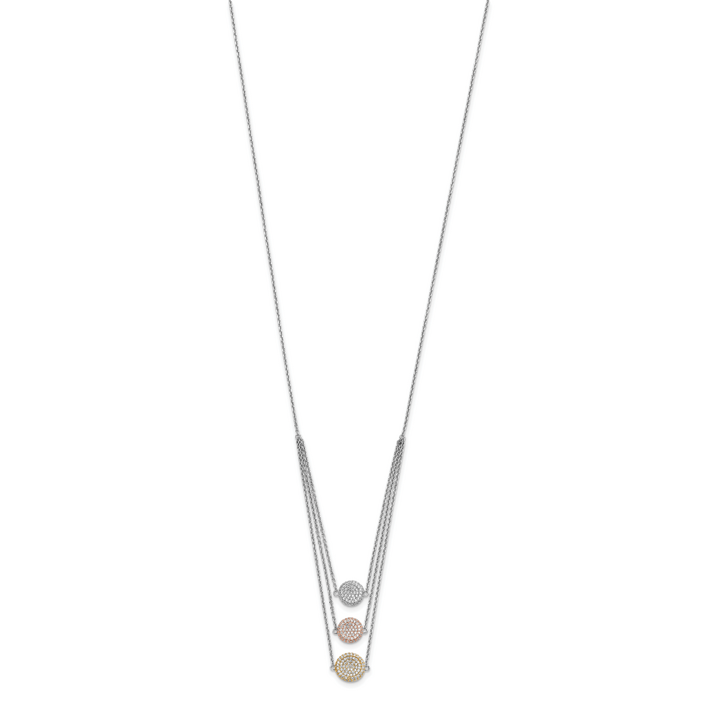 Sterling Silver Gold-plated and Rose-plated CZ With 2in ext Necklace