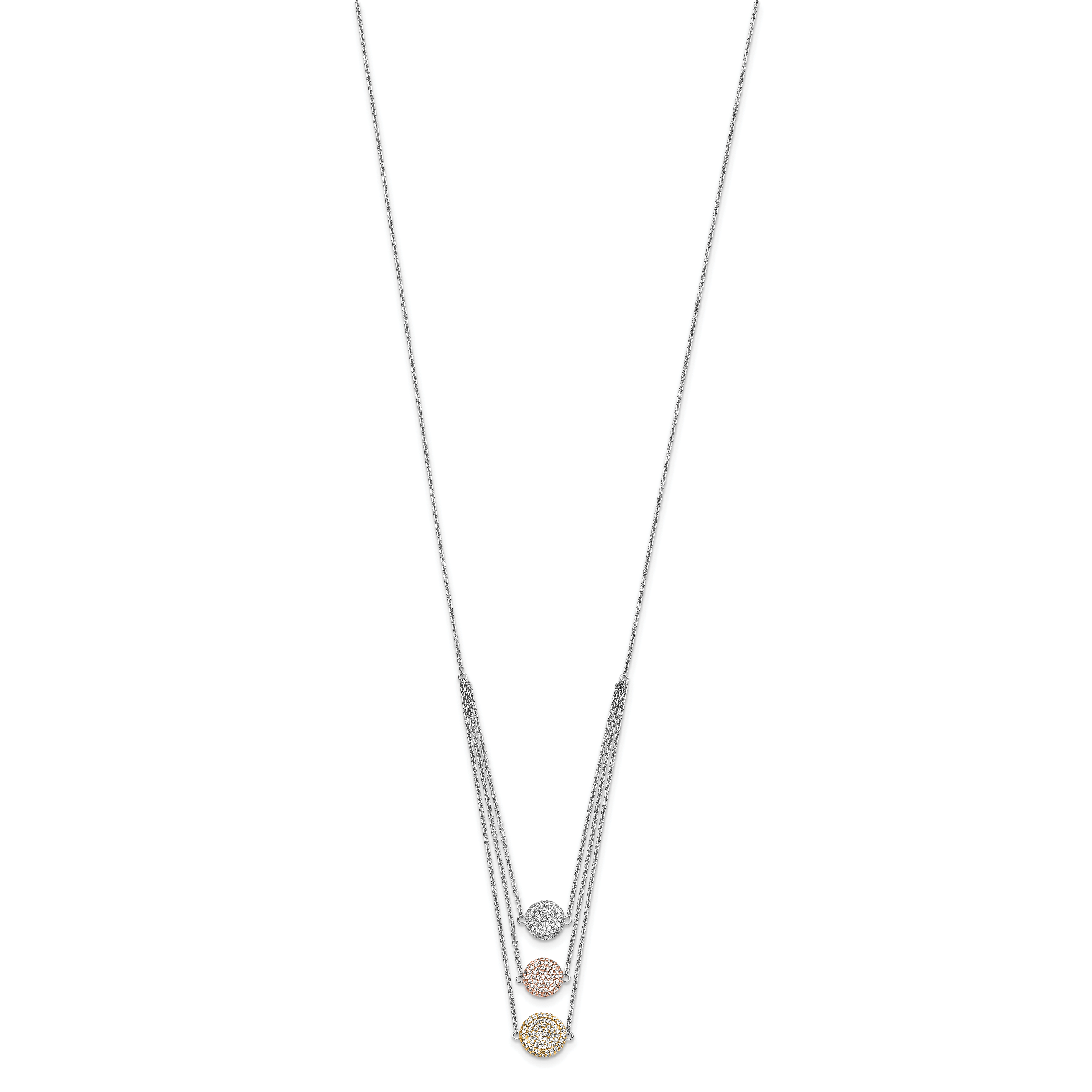 Sterling Silver Gold-plated and Rose-plated CZ With 2in ext Necklace