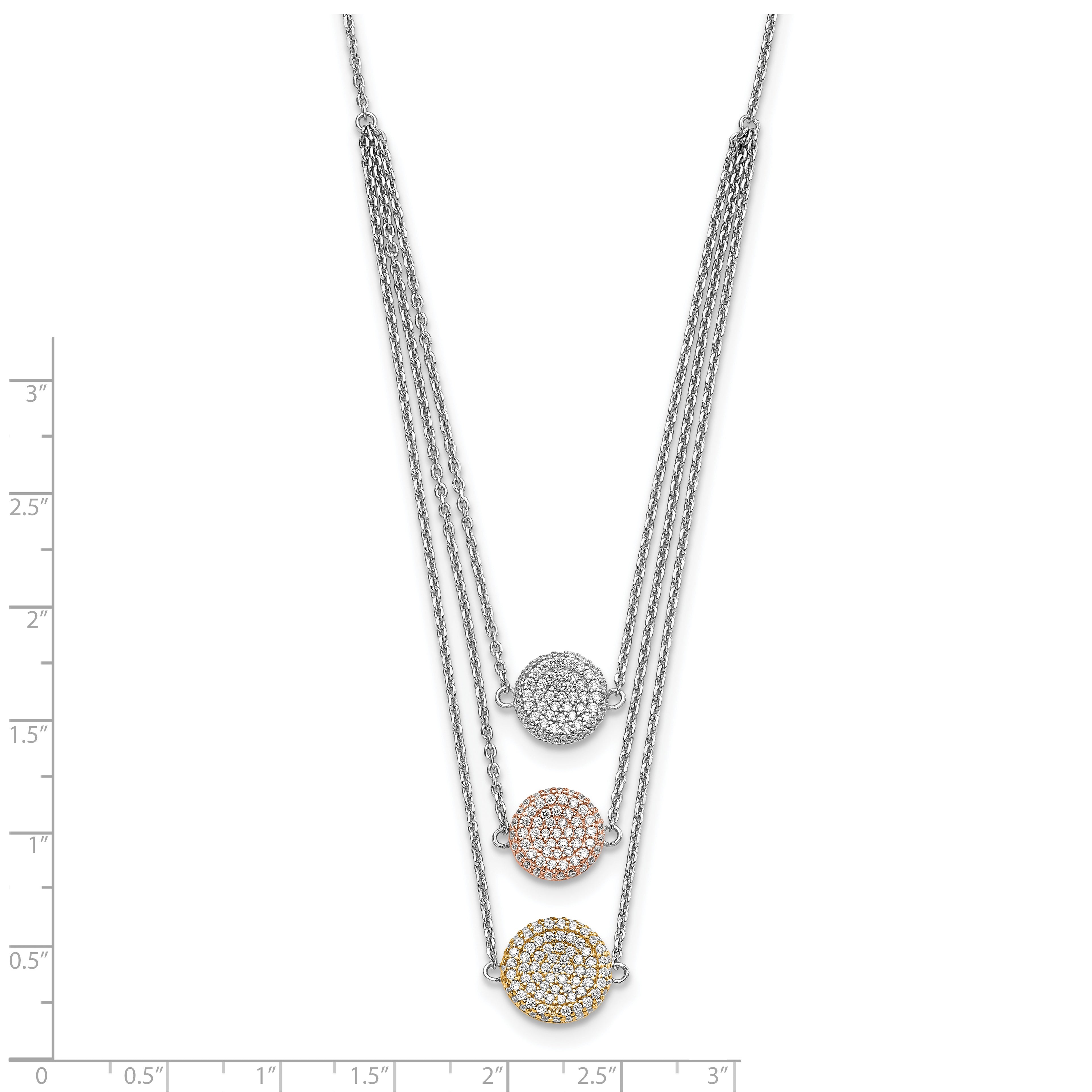 Sterling Silver Gold-plated and Rose-plated CZ With 2in ext Necklace