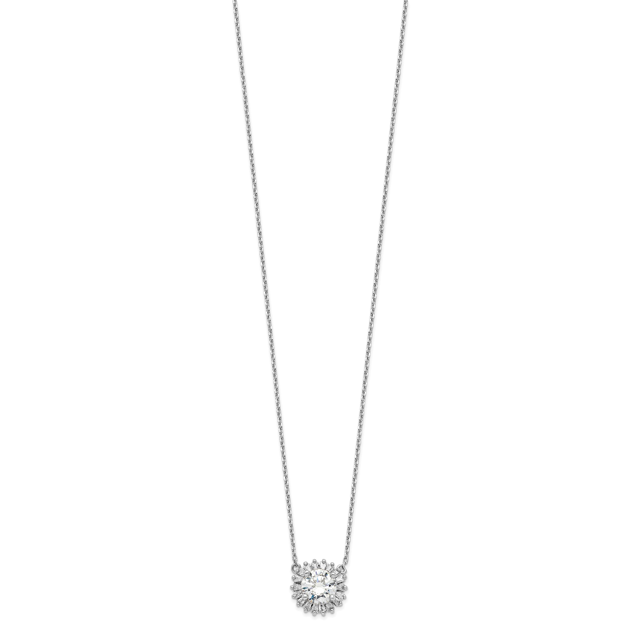 Sterling Silver Rhodium-plated CZ With 2in ext. Fancy Necklace