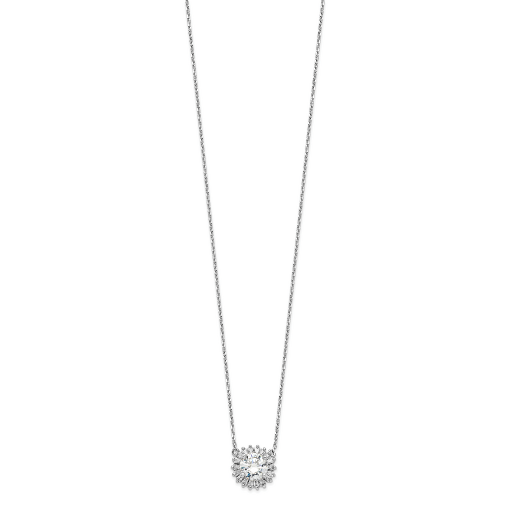 Sterling Silver Rhodium-plated CZ With 2in ext. Fancy Necklace