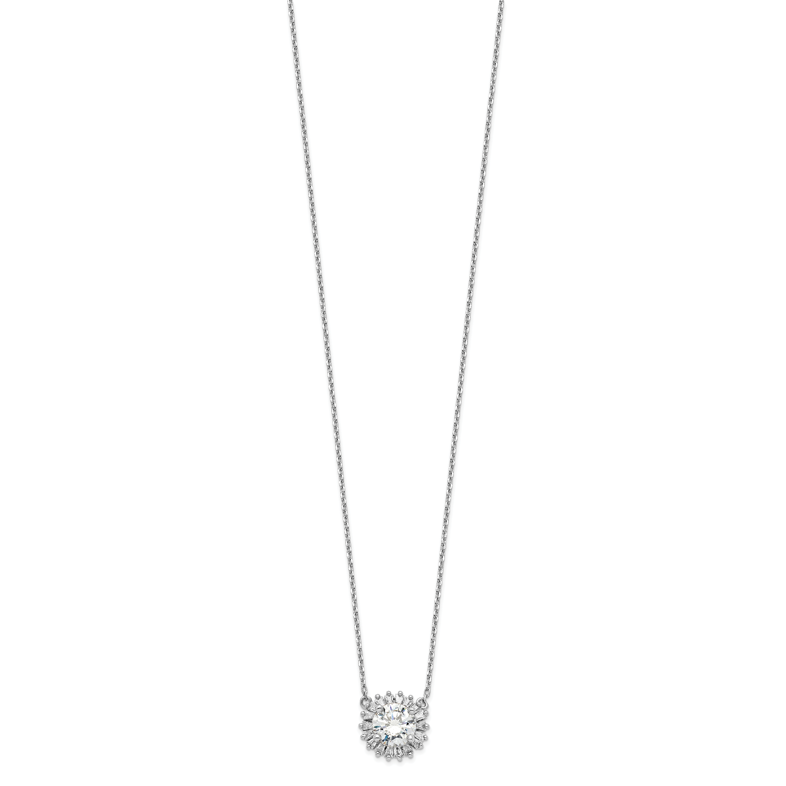 Sterling Silver Rhodium-plated CZ With 2in ext. Fancy Necklace