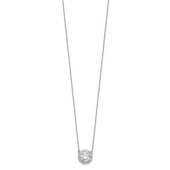 Sterling Silver Rhodium-plated CZ With 2in ext. Fancy Necklace