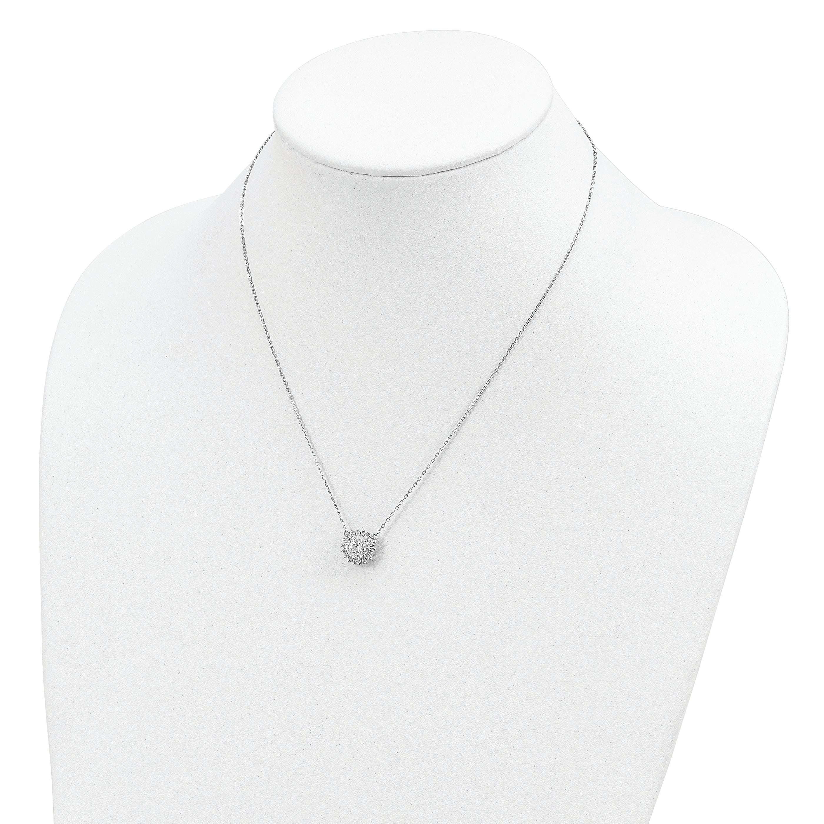 Sterling Silver Rhodium-plated CZ With 2in ext. Fancy Necklace