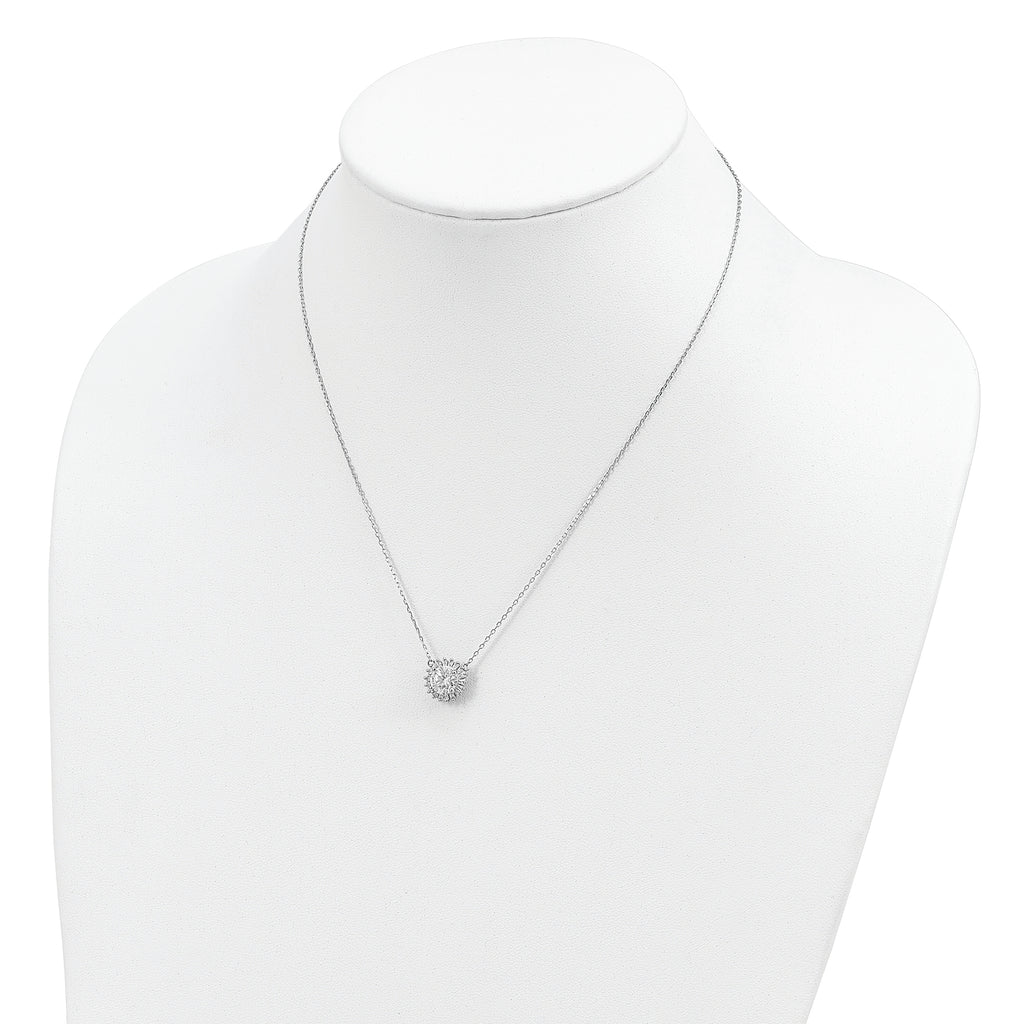 Sterling Silver Rhodium-plated CZ With 2in ext. Fancy Necklace