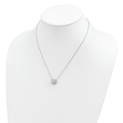 Sterling Silver Rhodium-plated CZ With 2in ext. Fancy Necklace