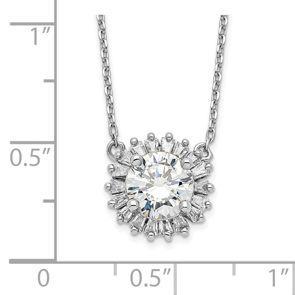 Sterling Silver Rhodium-plated CZ With 2in ext. Fancy Necklace