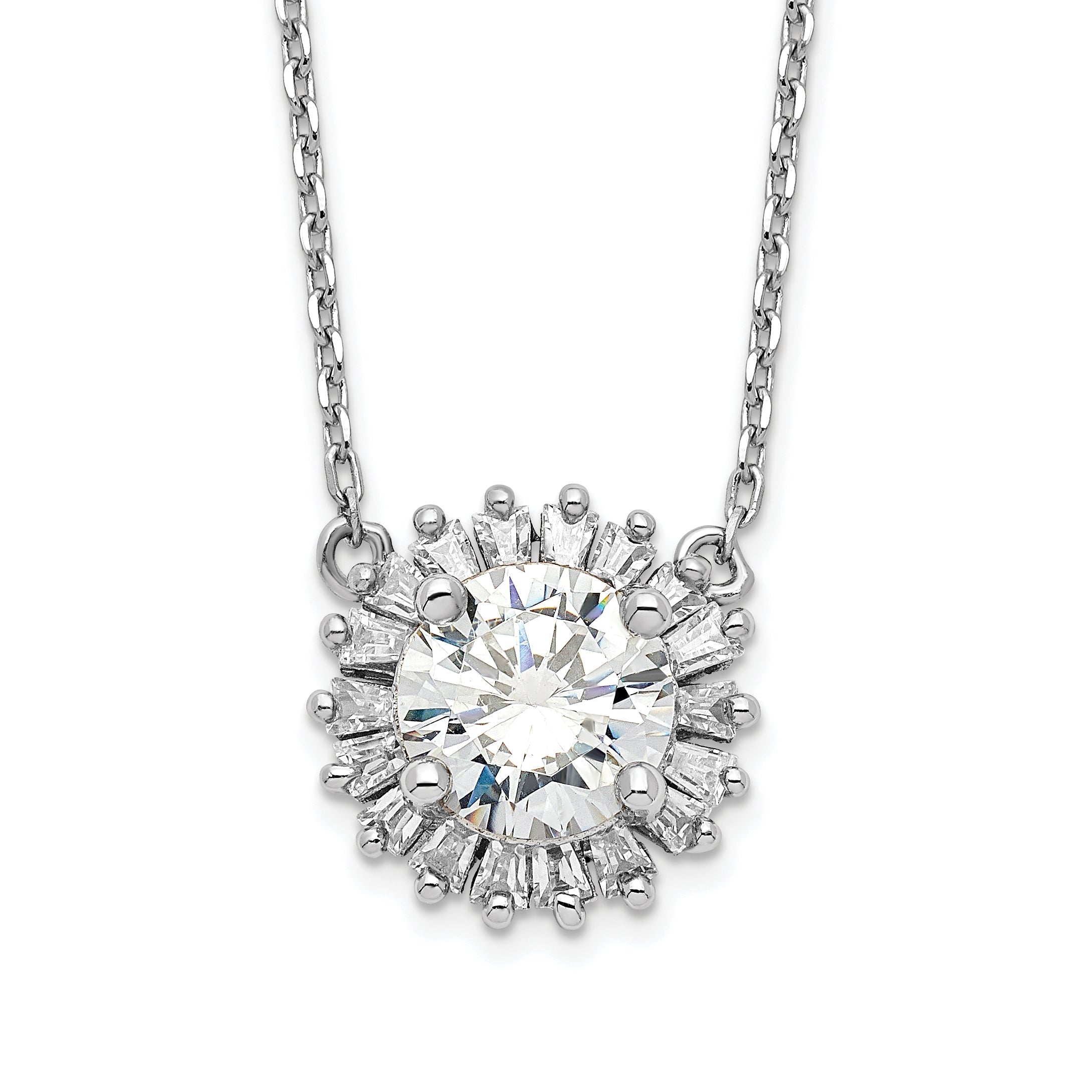 Sterling Silver Rhodium-plated CZ With 2in ext. Fancy Necklace