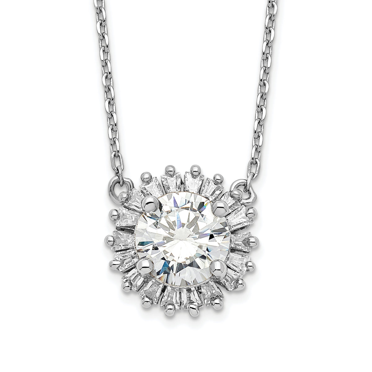 Sterling Silver Rhodium-plated CZ With 2in ext. Fancy Necklace