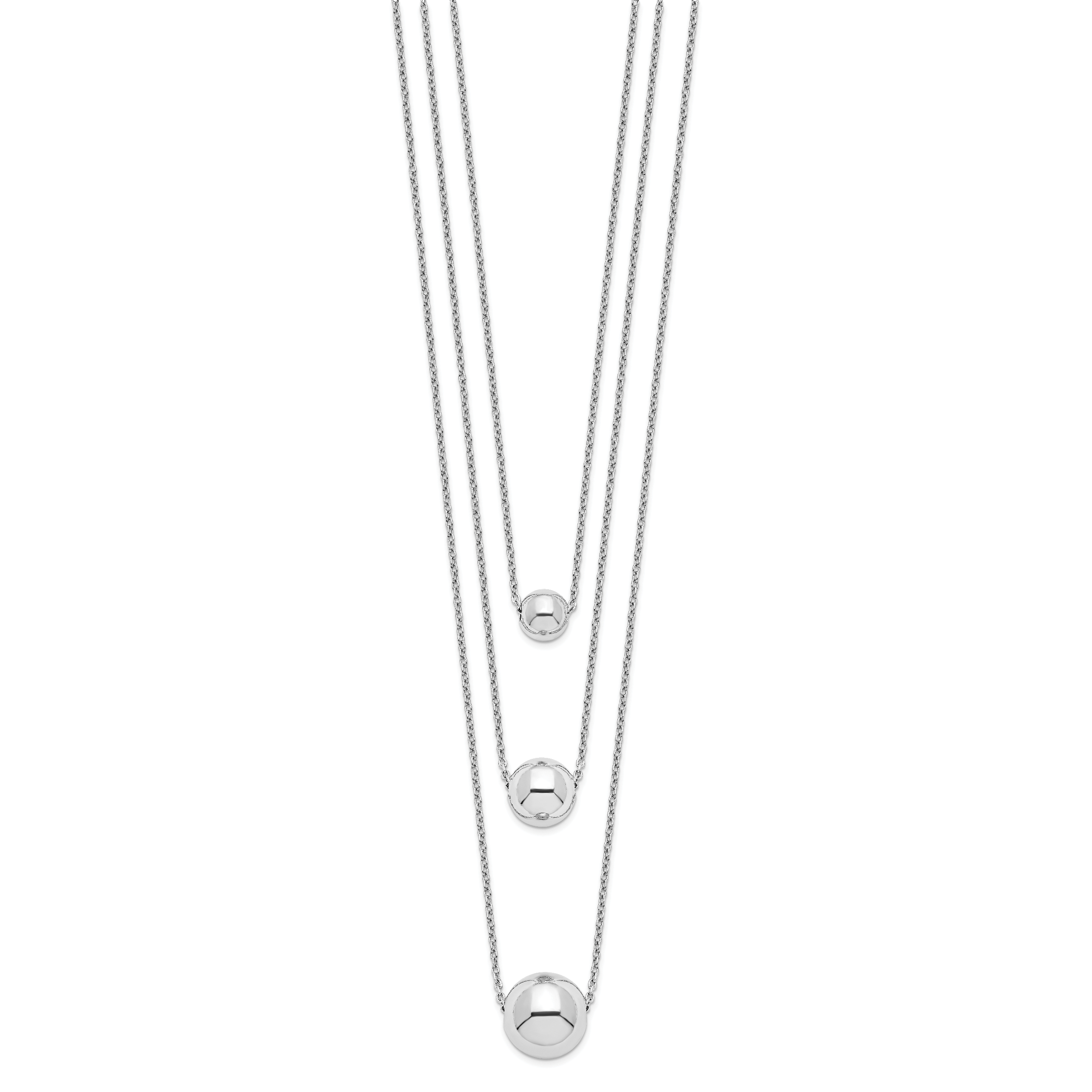 Sterling Silver Rhodium-plated 3-Strand With 2in ext. Polished Necklace Secondary image