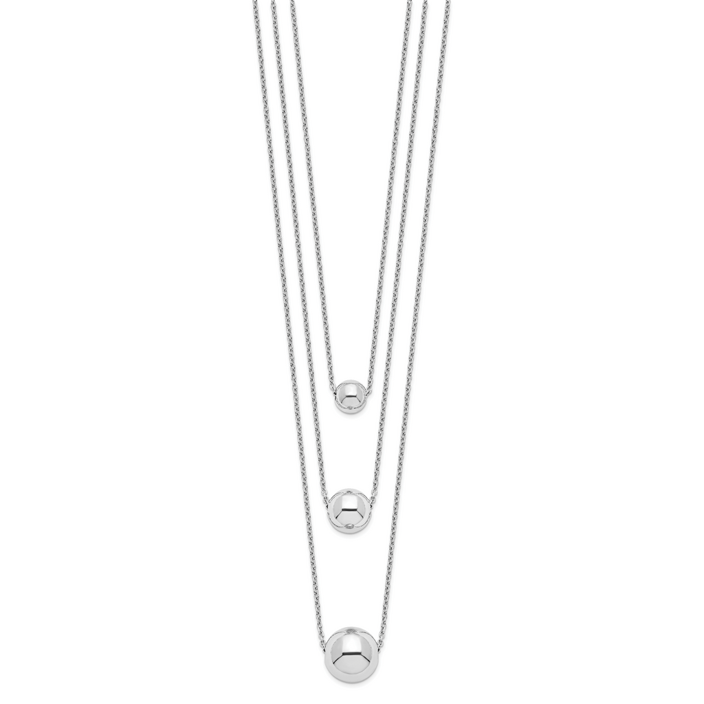 Sterling Silver Rhodium-plated 3-Strand With 2in ext. Polished Necklace