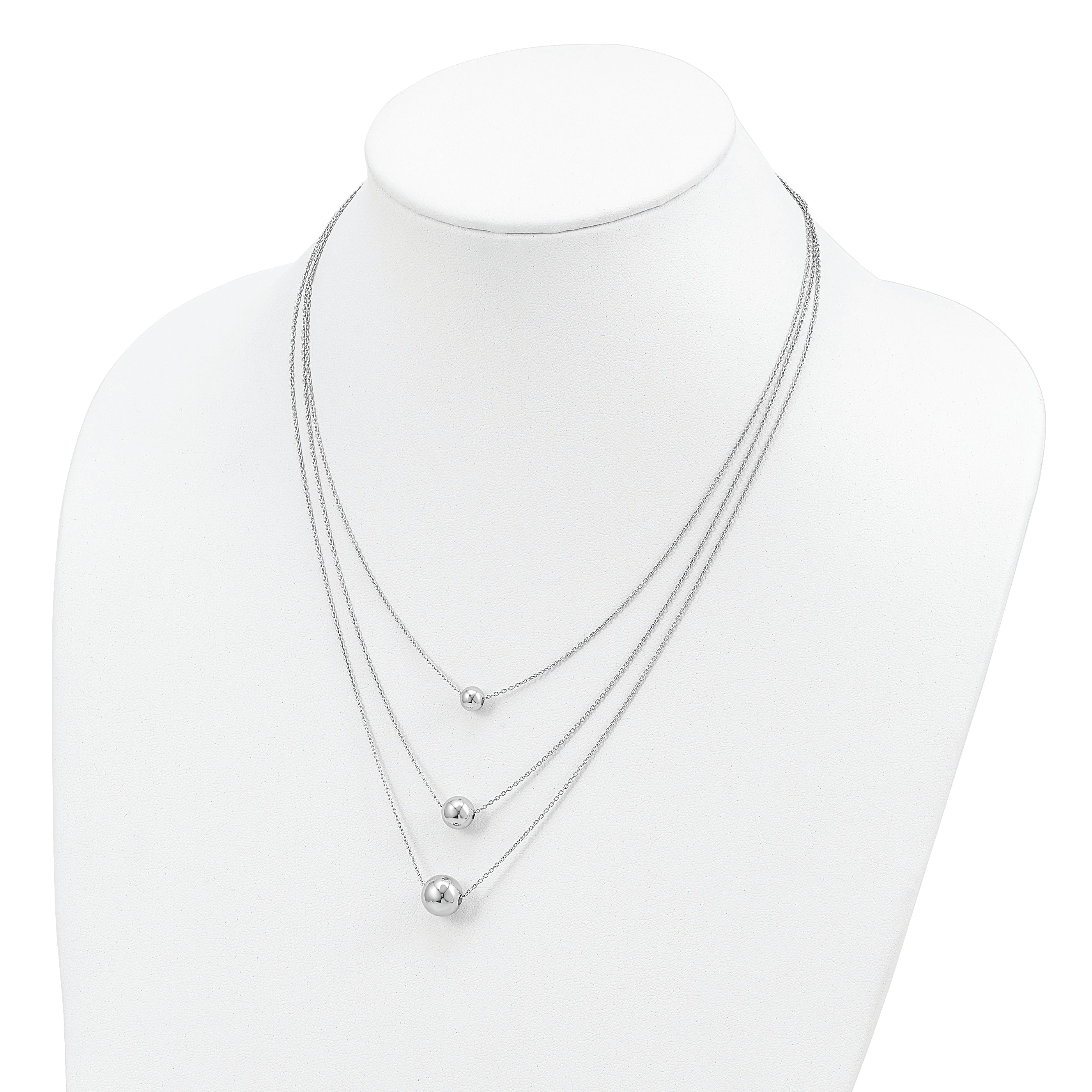 Sterling Silver Rhodium-plated 3-Strand With 2in ext. Polished Necklace