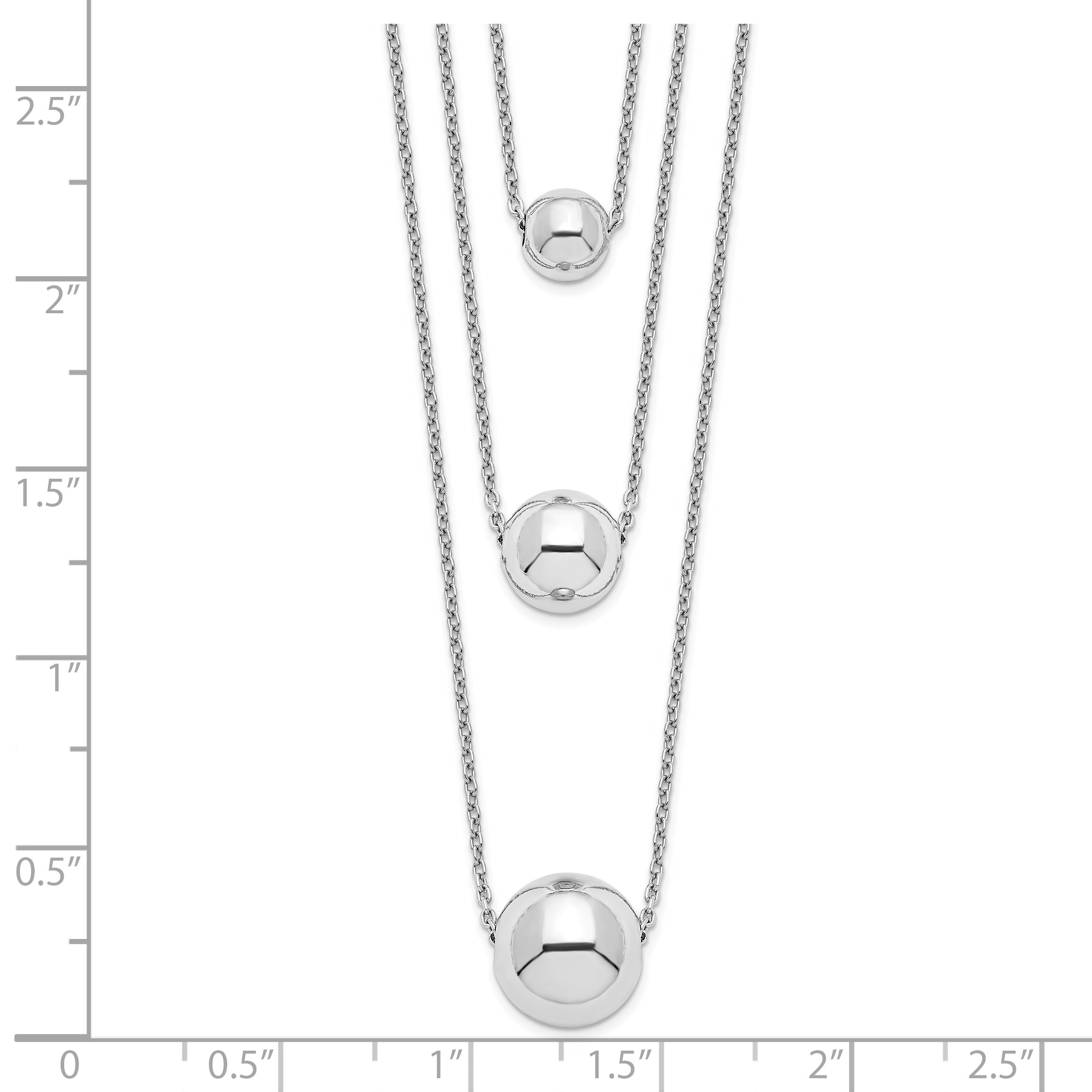 Sterling Silver Rhodium-plated 3-Strand With 2in ext. Polished Necklace