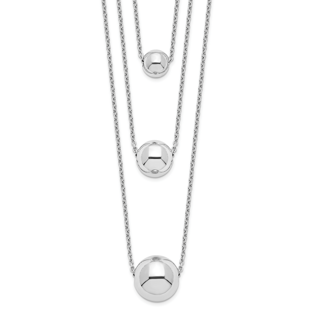 Sterling Silver Rhodium-plated 3-Strand With 2in ext. Polished Necklace