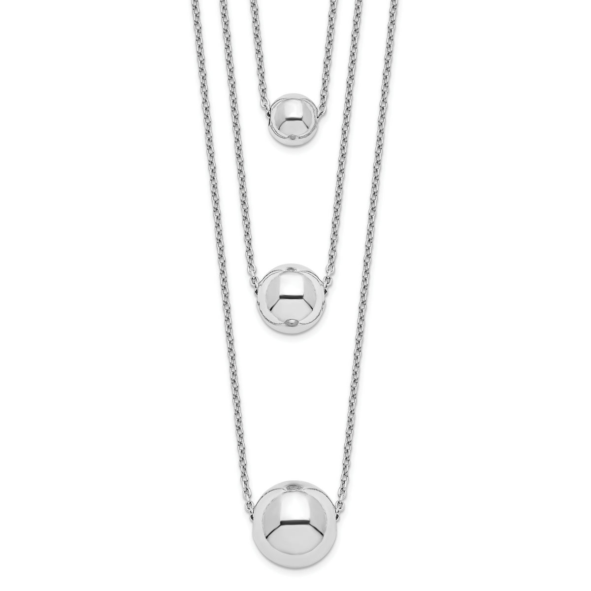Sterling Silver Rhodium-plated 3-Strand With 2in ext. Polished Necklace