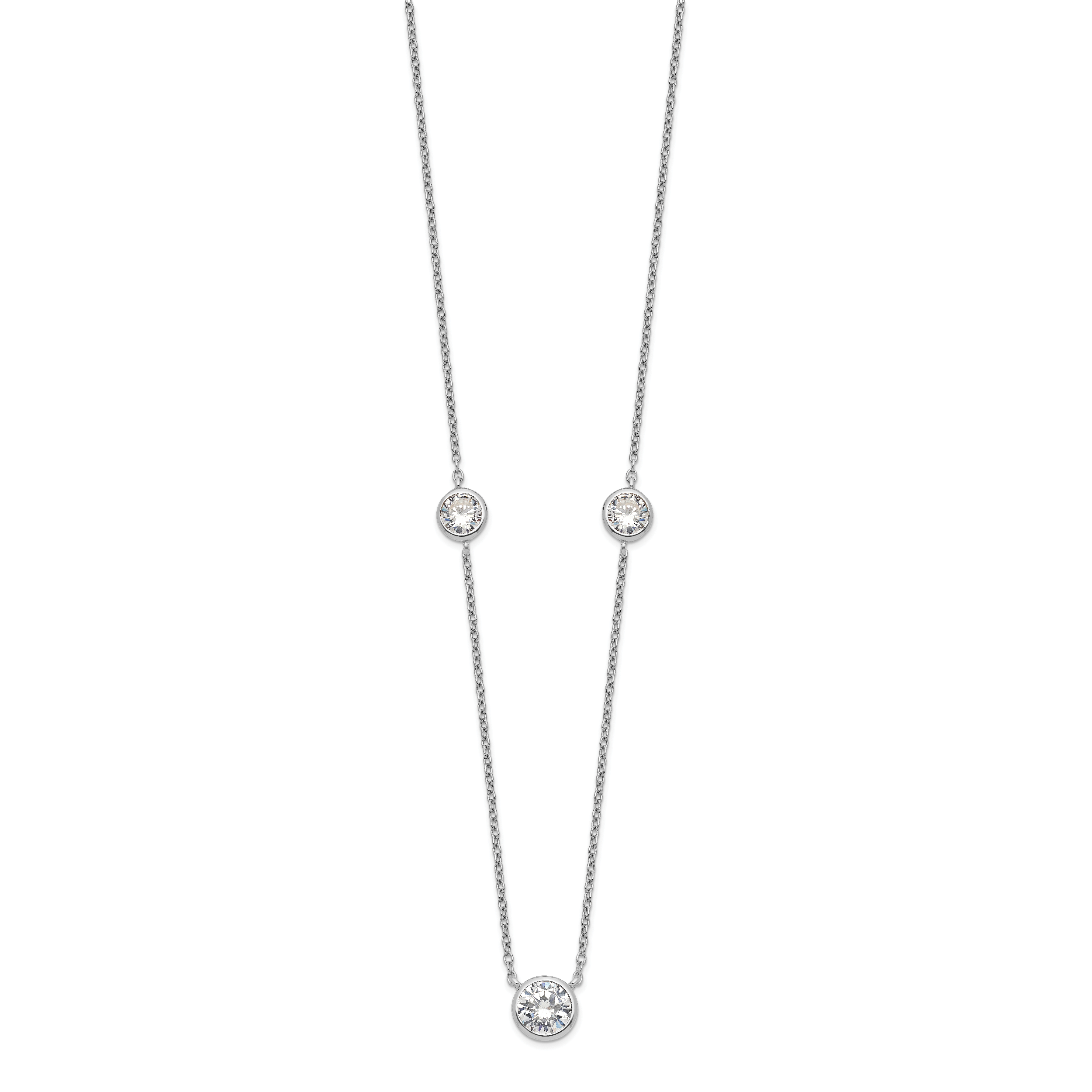 Sterling Silver Rhodium-plated 3 Station CZ Necklace Secondary image