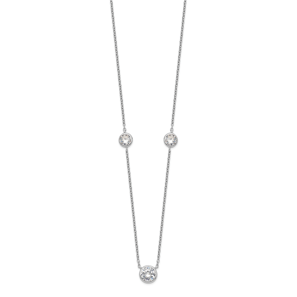 Sterling Silver Rhodium-plated 3 Station CZ Necklace