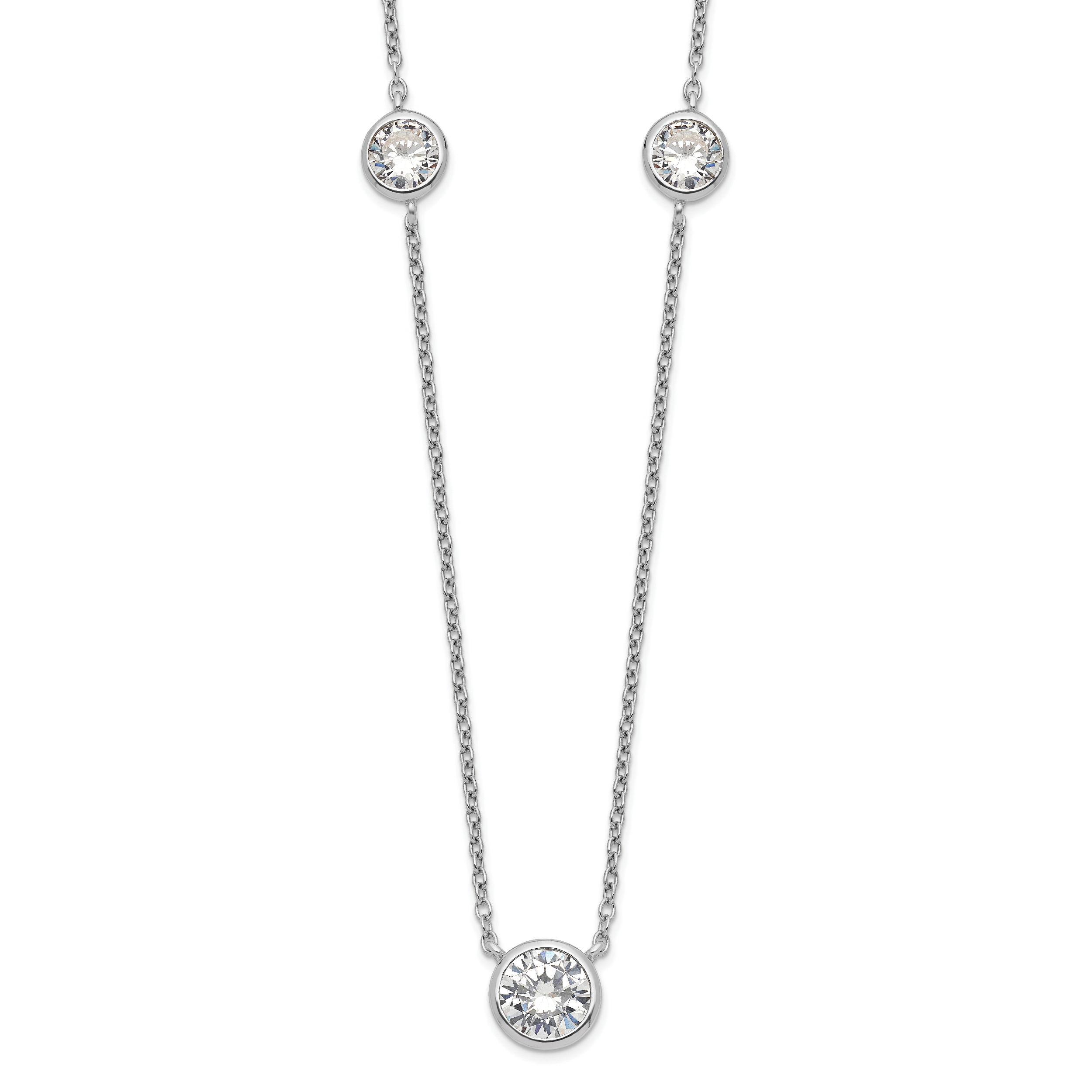 Sterling Silver Rhodium-plated 3 Station CZ Necklace Main image