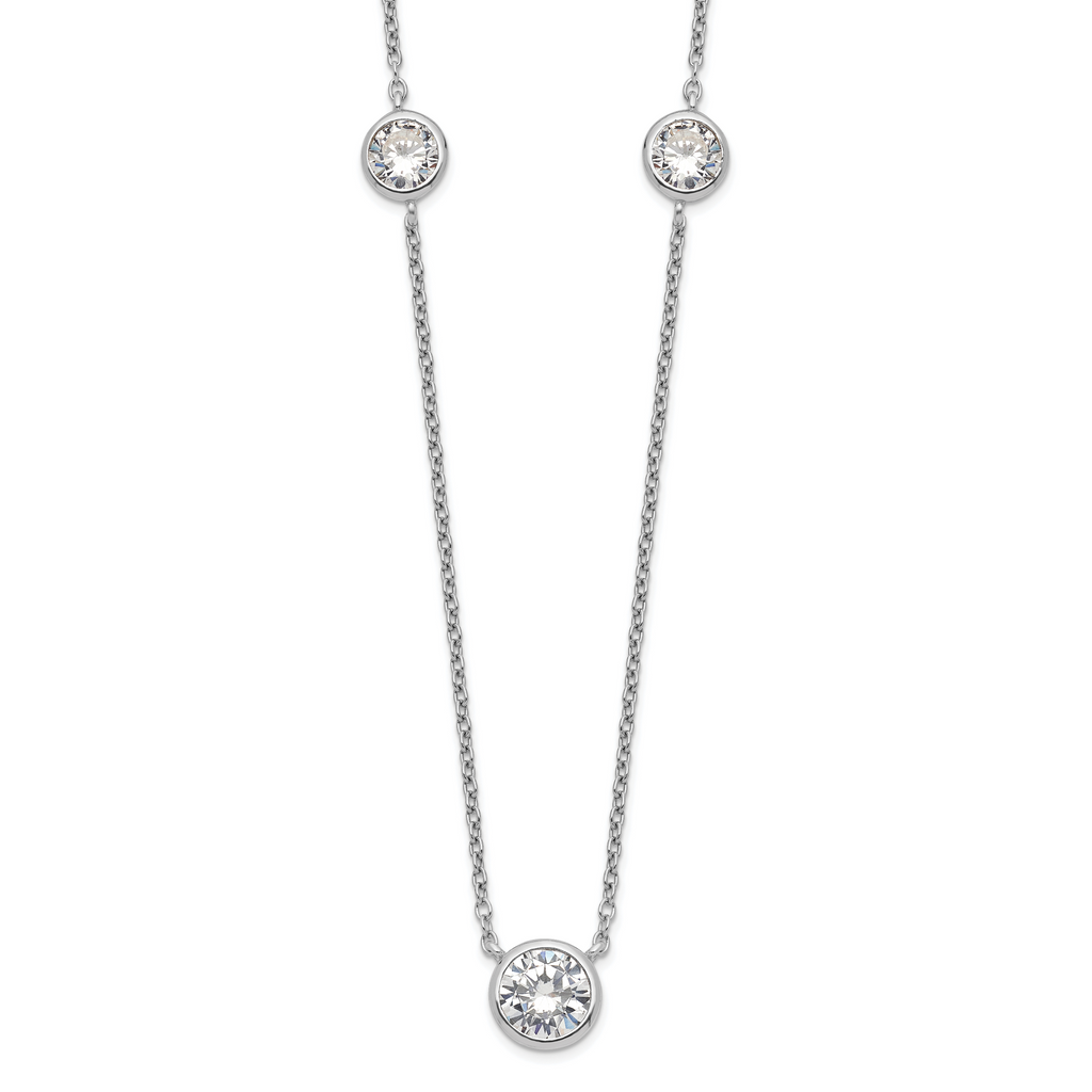 Sterling Silver Rhodium-plated 3 Station CZ Necklace