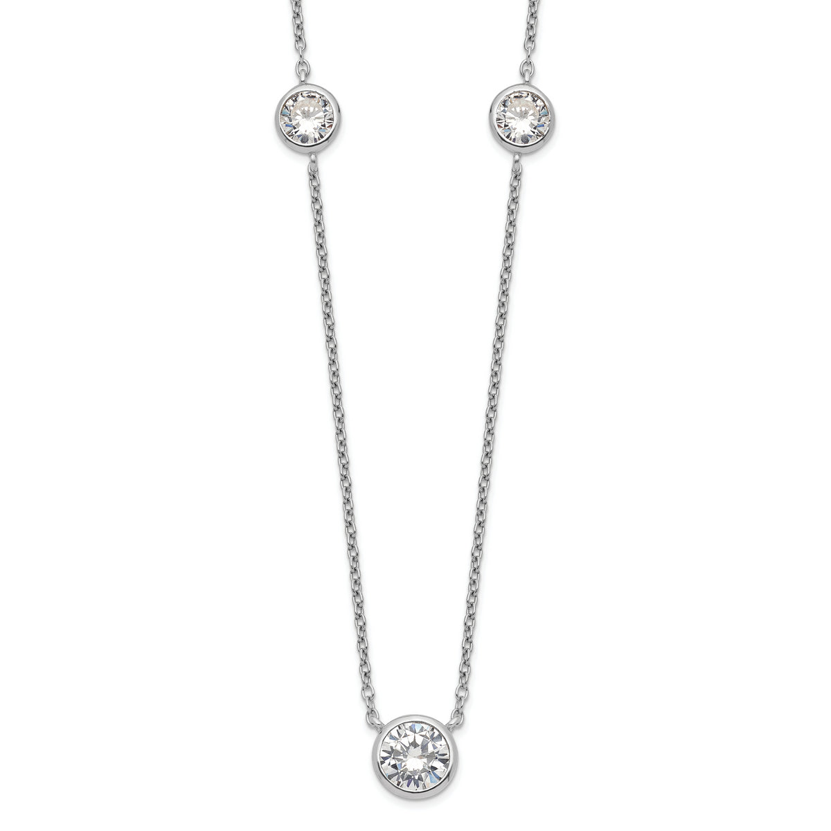 Sterling Silver Rhodium-plated 3 Station CZ Necklace