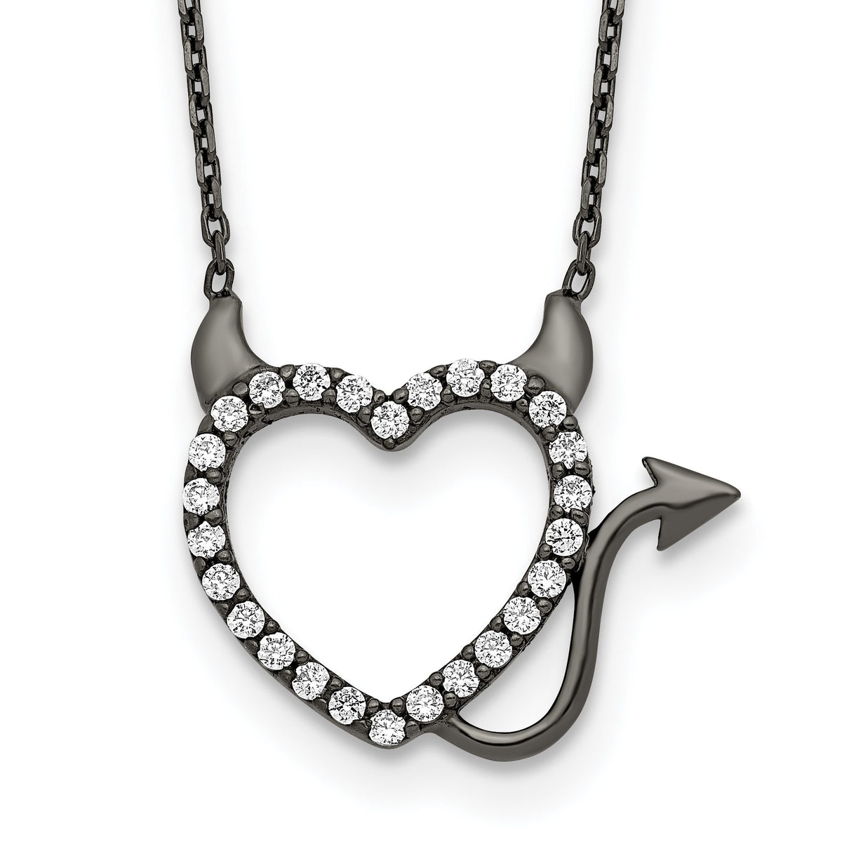 Ruthenium Devil Heart Cubic Zirconia Necklace in Sterling Silver, 16 Inch - Sophia Jewelers Main image