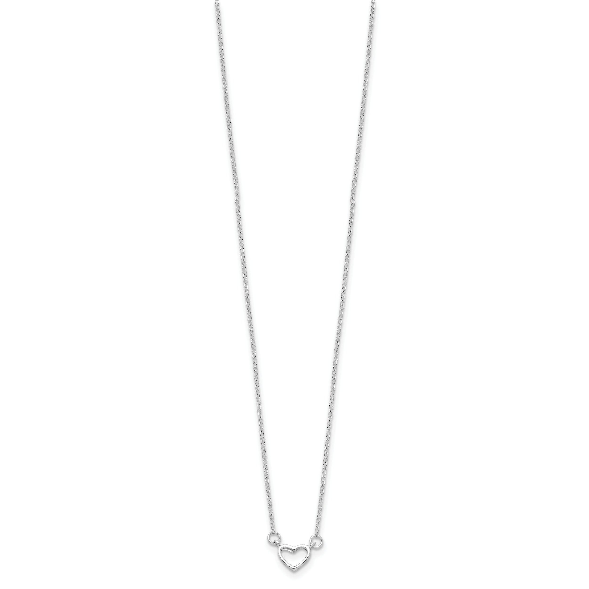 Sterling Silver Rhodium-plated Heart 17 inch Plus 2in ext. Necklace