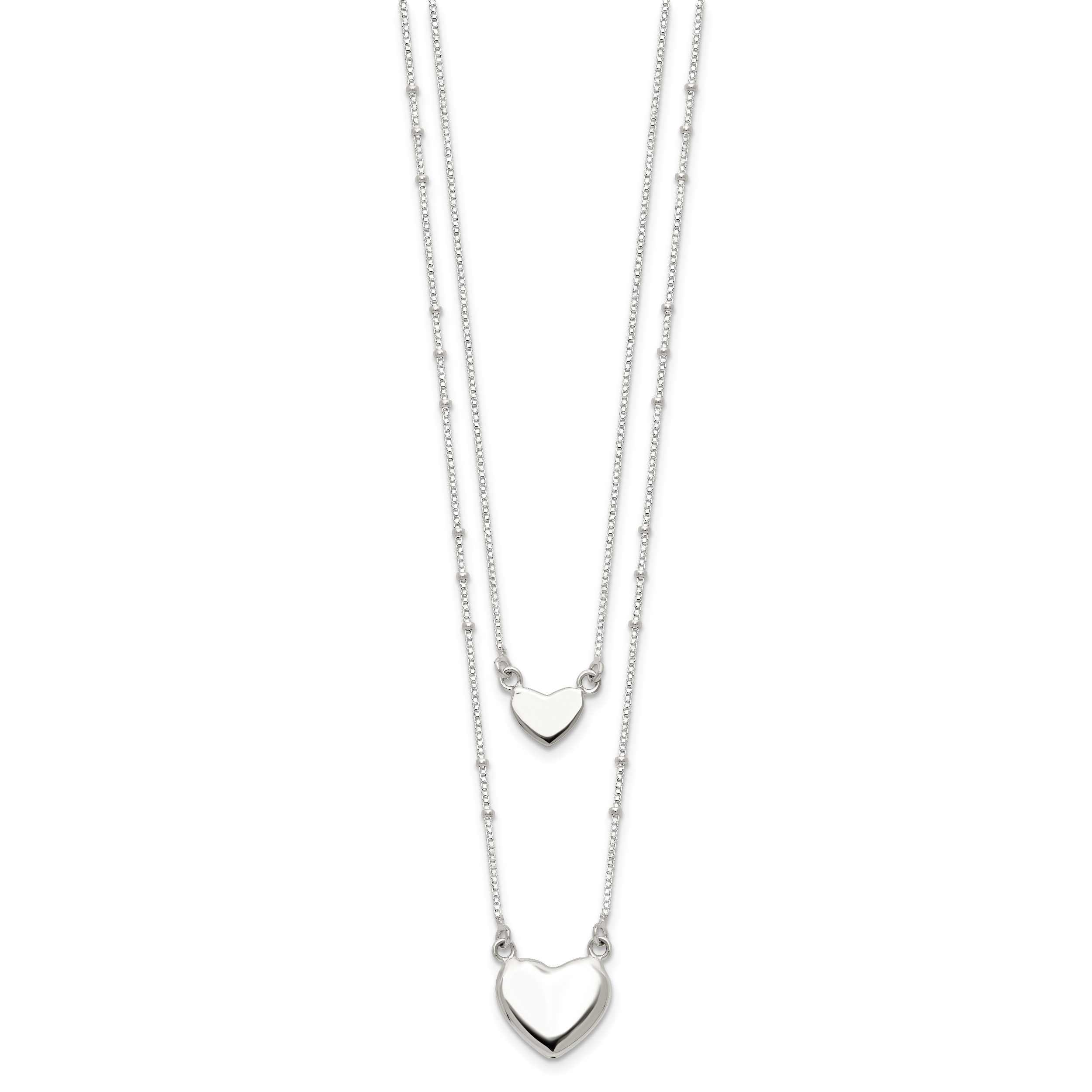 Sterling Silver Polished 2-Strand Heart Dangle Necklace Secondary image