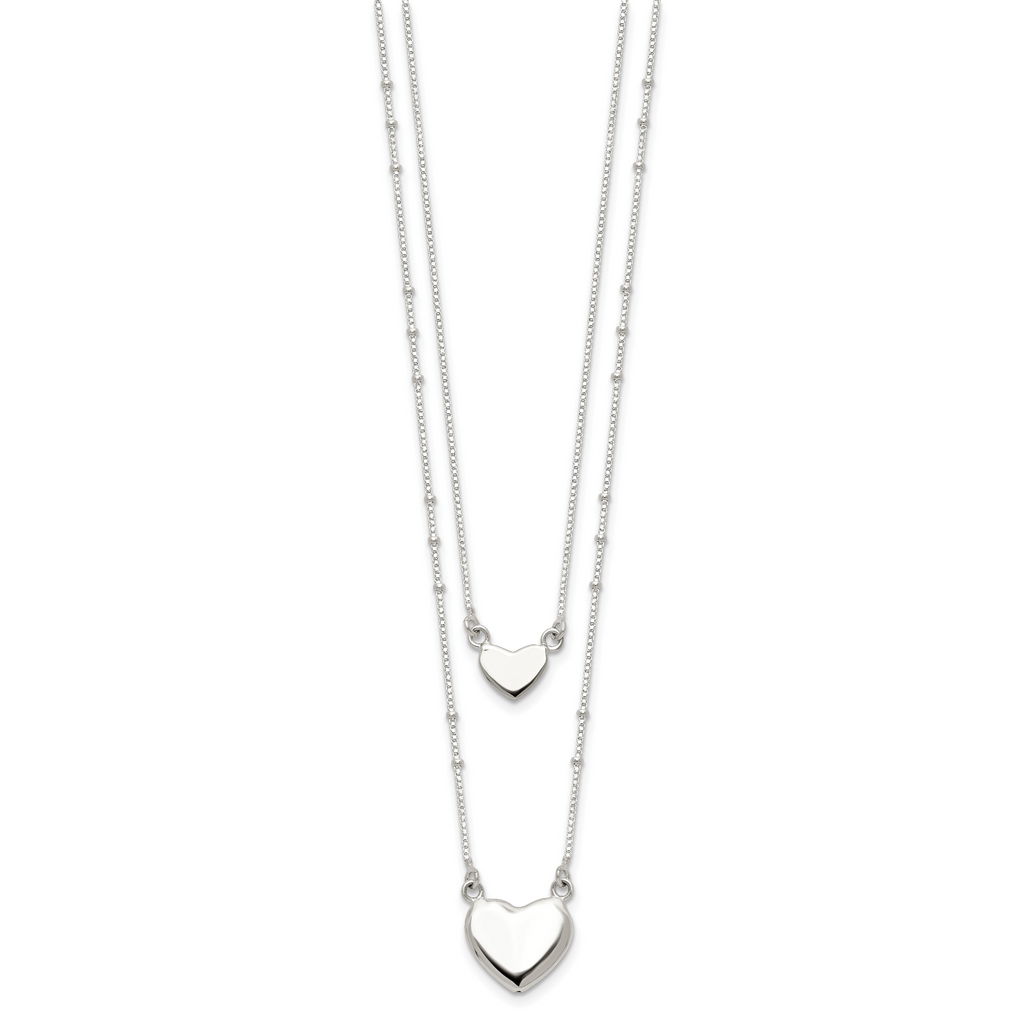 Sterling Silver Polished 2-Strand Heart Dangle Necklace