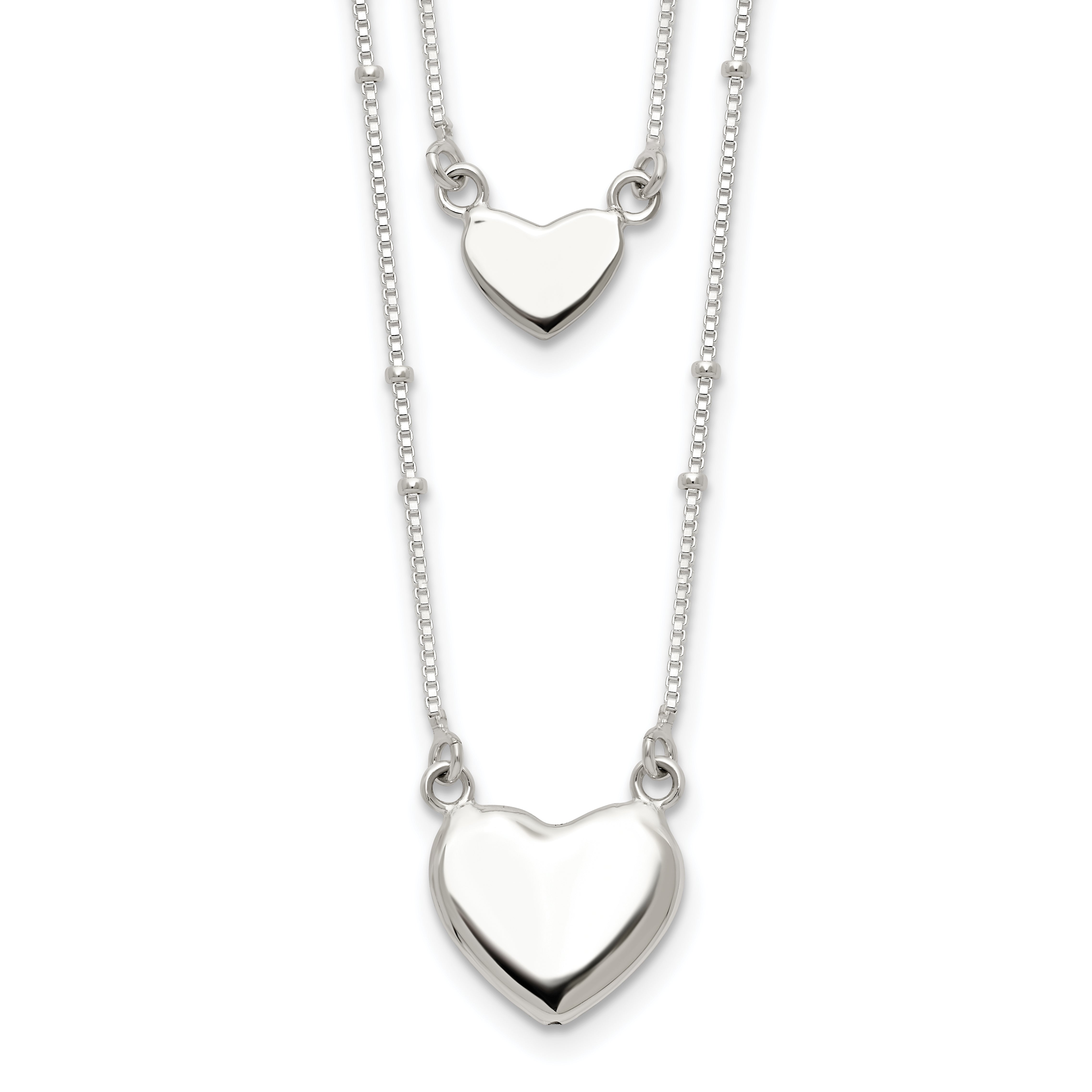 Sterling Silver Polished 2-Strand Heart Dangle Necklace Main image