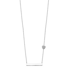 Sterling Silver Rhodium-plated CZ Heart With 2in ext. Bar Necklace