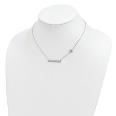 Sterling Silver Rhodium-plated CZ Heart With 2in ext. Bar Necklace
