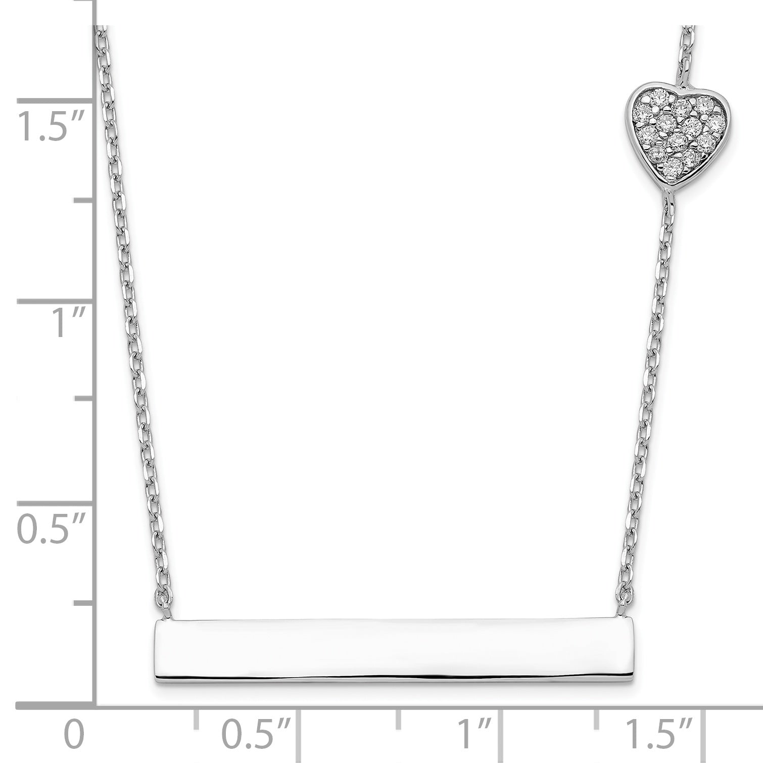 Sterling Silver Rhodium-plated CZ Heart With 2in ext. Bar Necklace