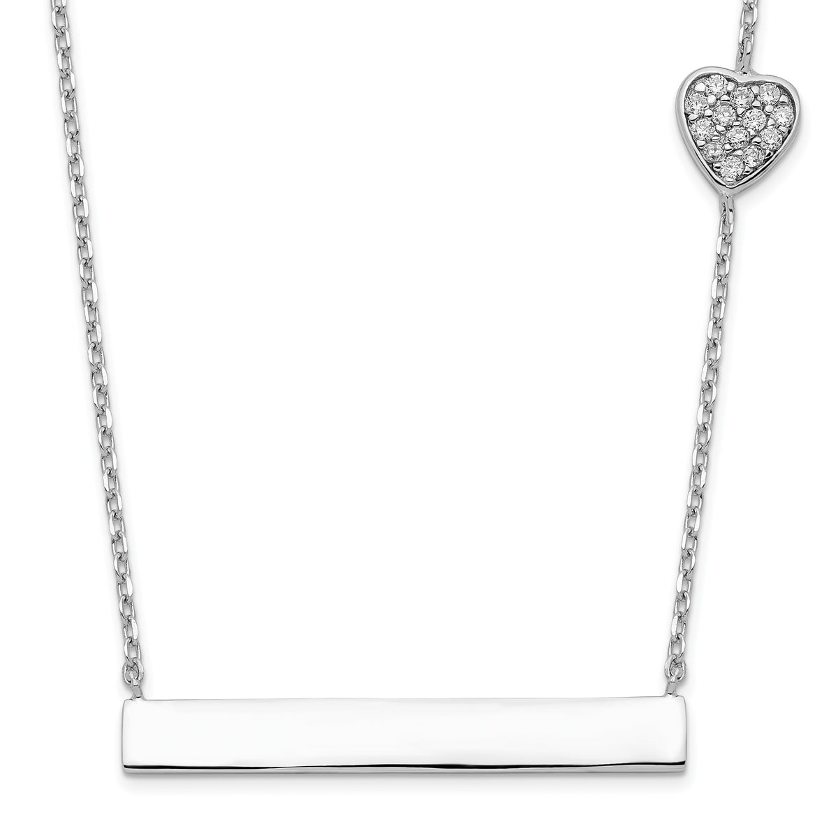 Sterling Silver Rhodium-plated CZ Heart With 2in ext. Bar Necklace