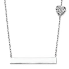 Sterling Silver Rhodium-plated CZ Heart With 2in ext. Bar Necklace