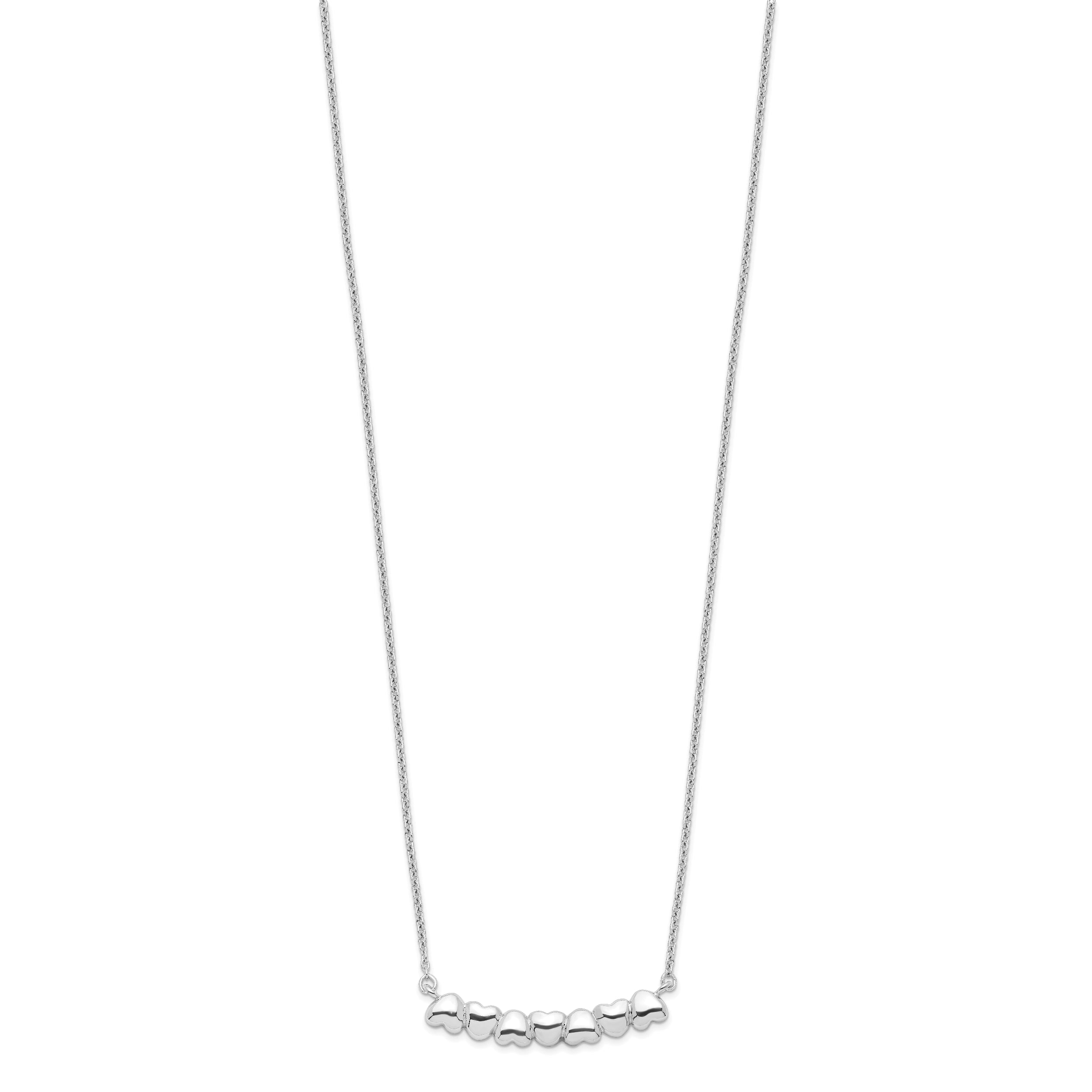 Sterling Silver Rhodium-plated With 2in ext Heart Bar Necklace
