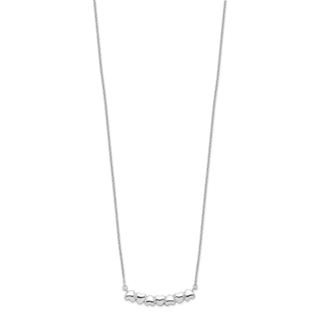 Sterling Silver Rhodium-plated With 2in ext Heart Bar Necklace