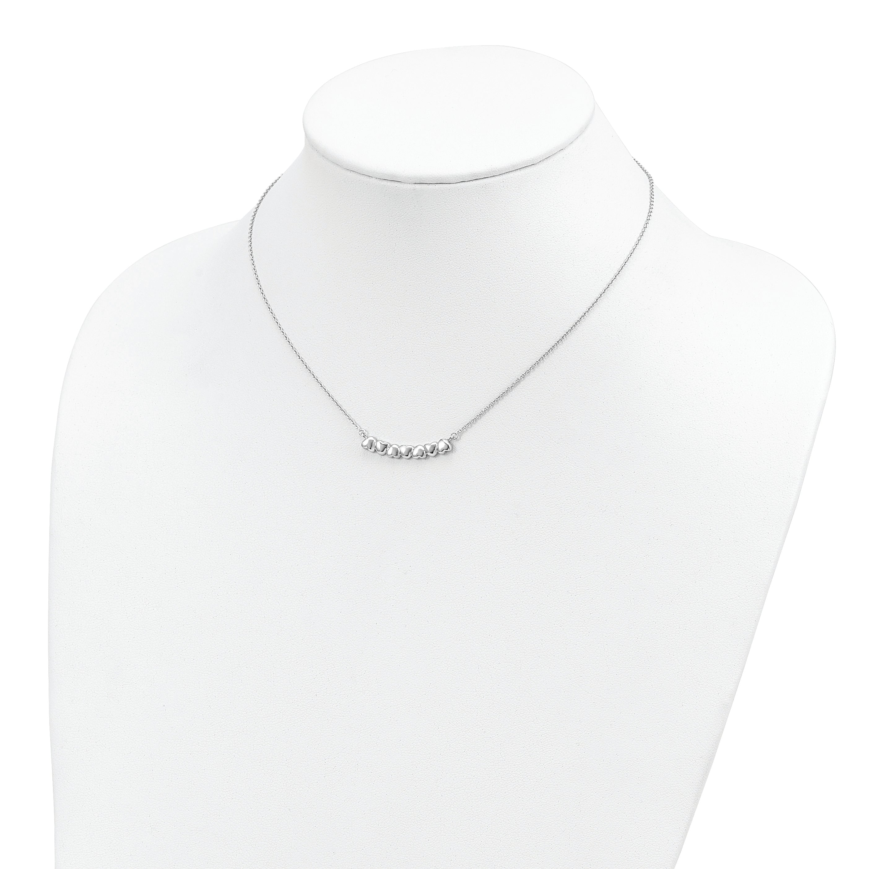 Sterling Silver Rhodium-plated With 2in ext Heart Bar Necklace