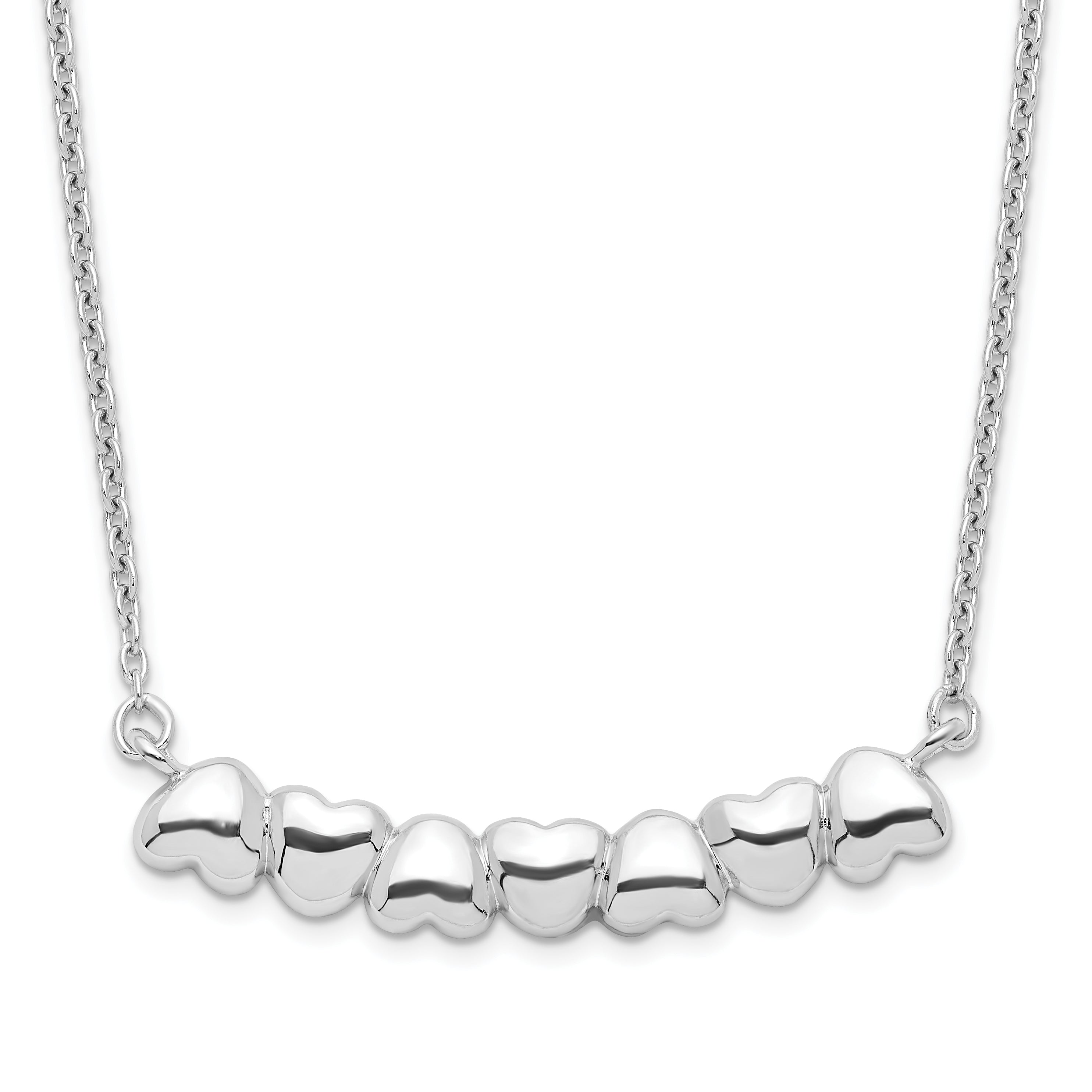 Sterling Silver Rhodium-plated With 2in ext Heart Bar Necklace