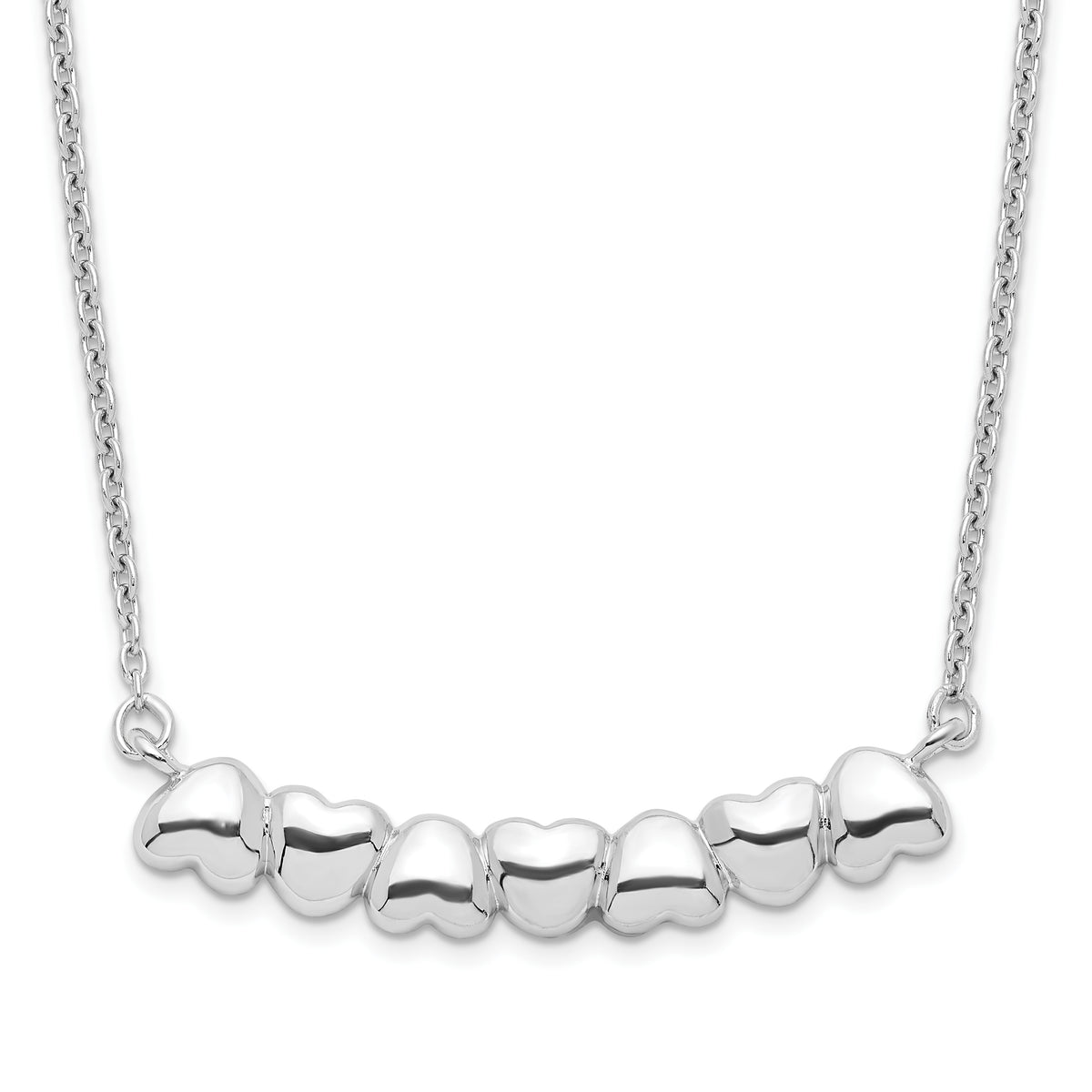 Sterling Silver Rhodium-plated With 2in ext Heart Bar Necklace
