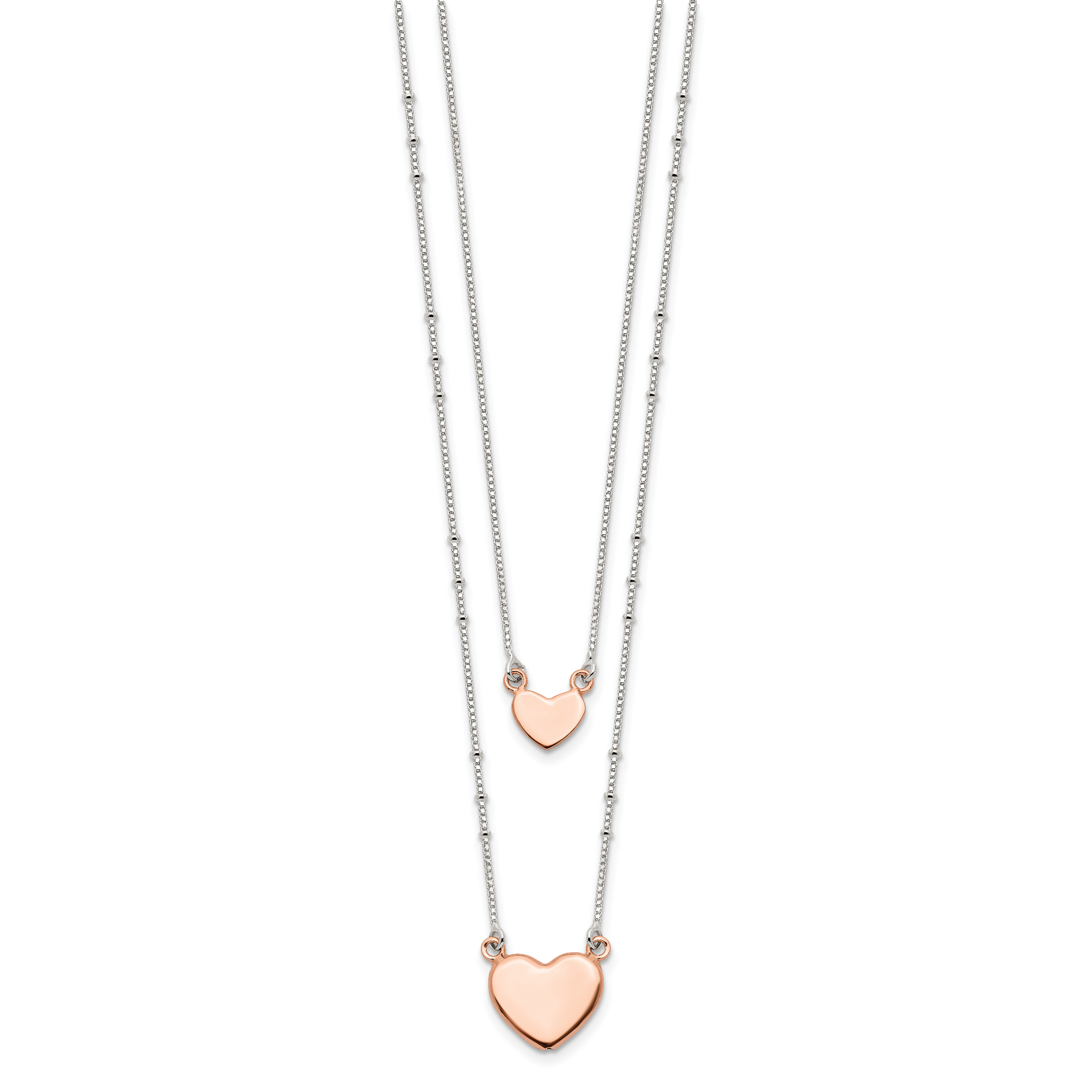 Sterling Silver Rose-tone 2-Strand Heart Dangle Necklace Secondary image