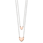 Sterling Silver Rose-tone 2-Strand Heart Dangle Necklace