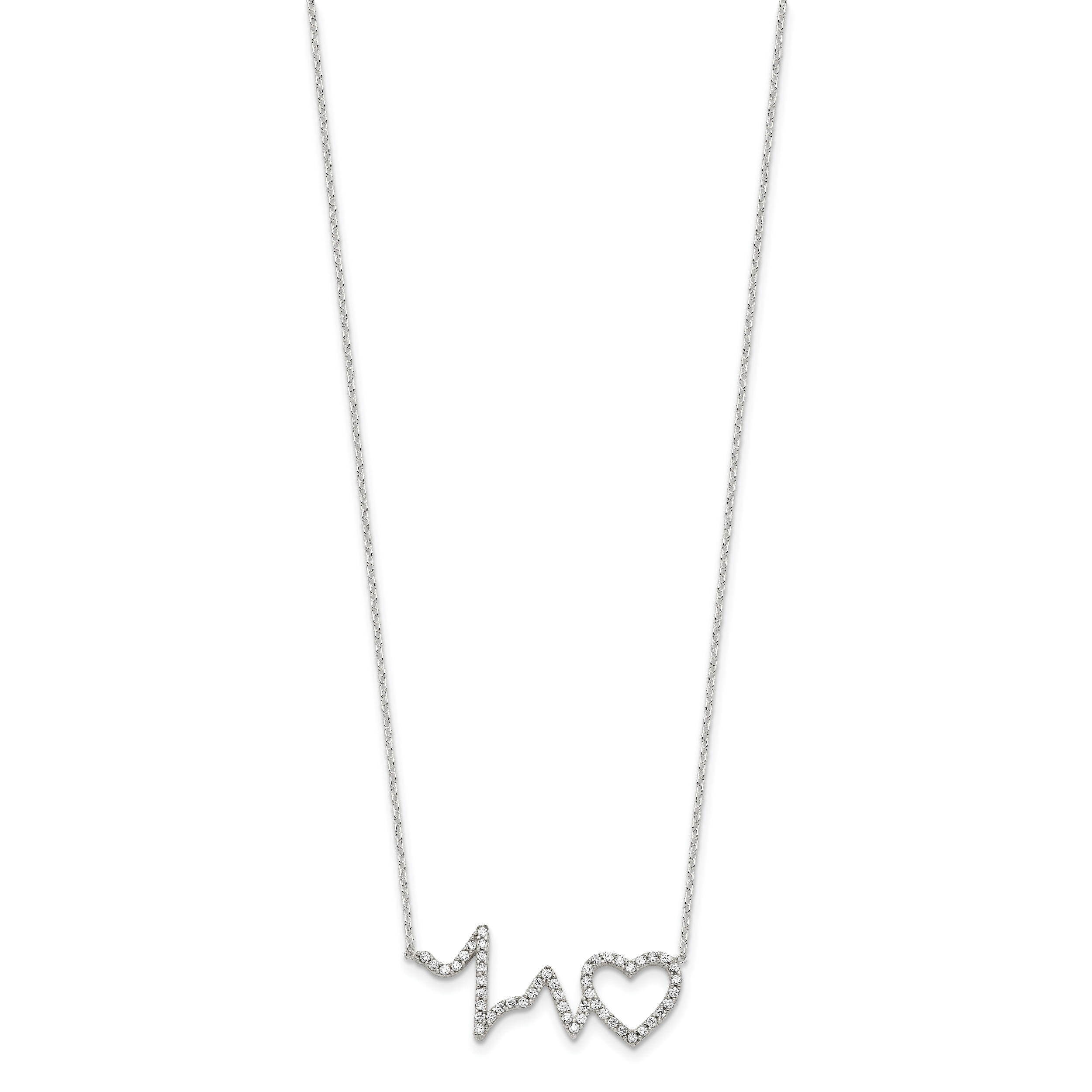 Sterling Silver Polished CZ Heartbeat 18in Necklace Secondary image