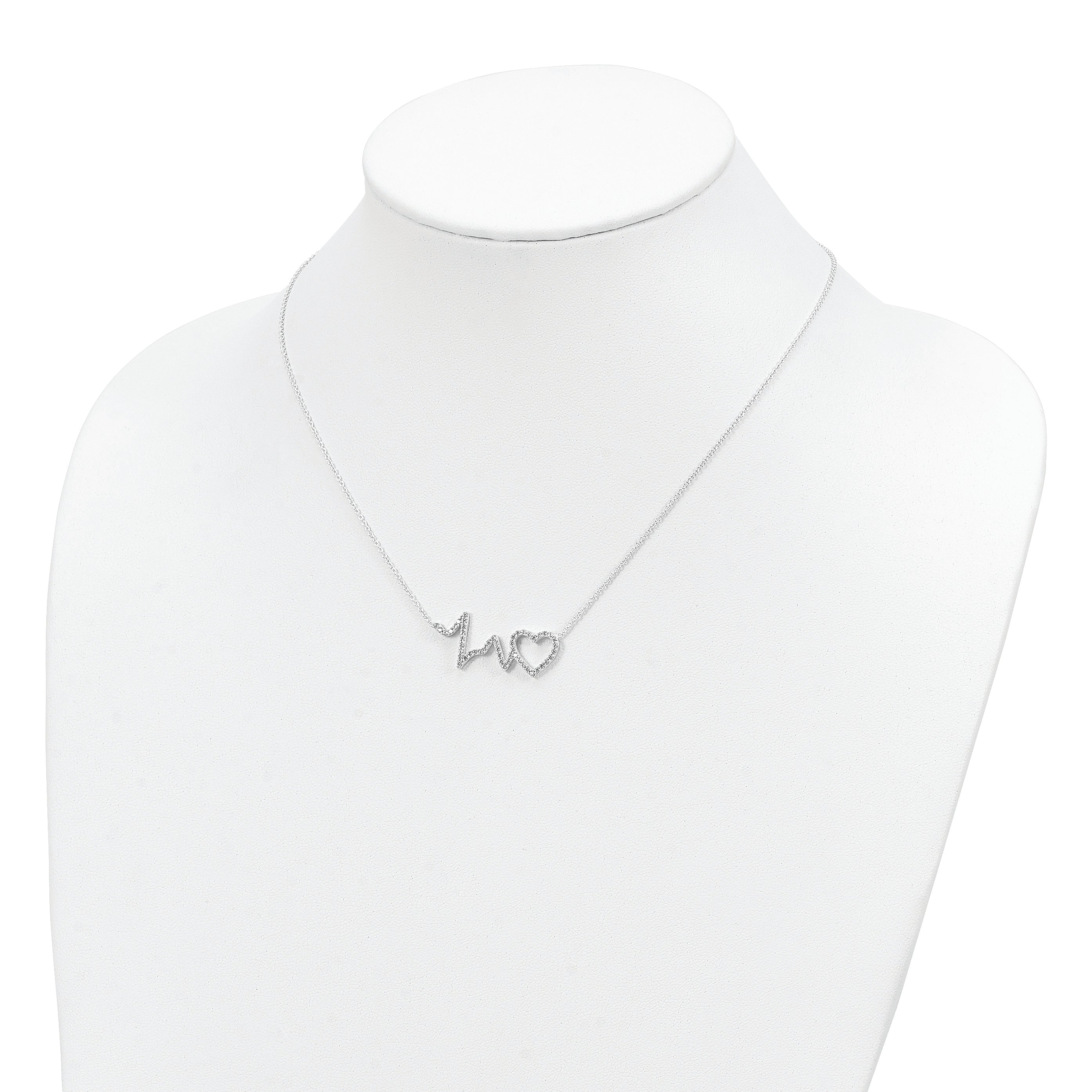 Sterling Silver Polished CZ Heartbeat 18in Necklace
