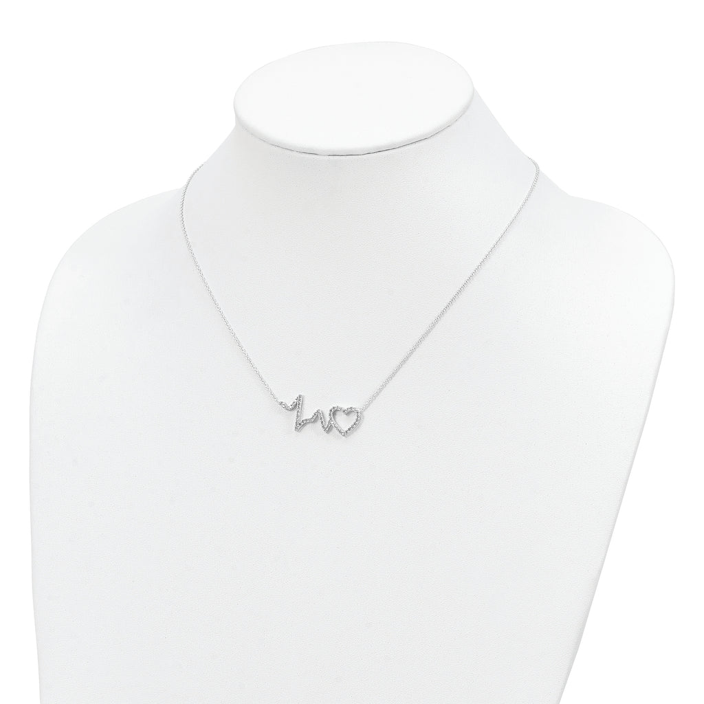 Sterling Silver Polished CZ Heartbeat 18in Necklace