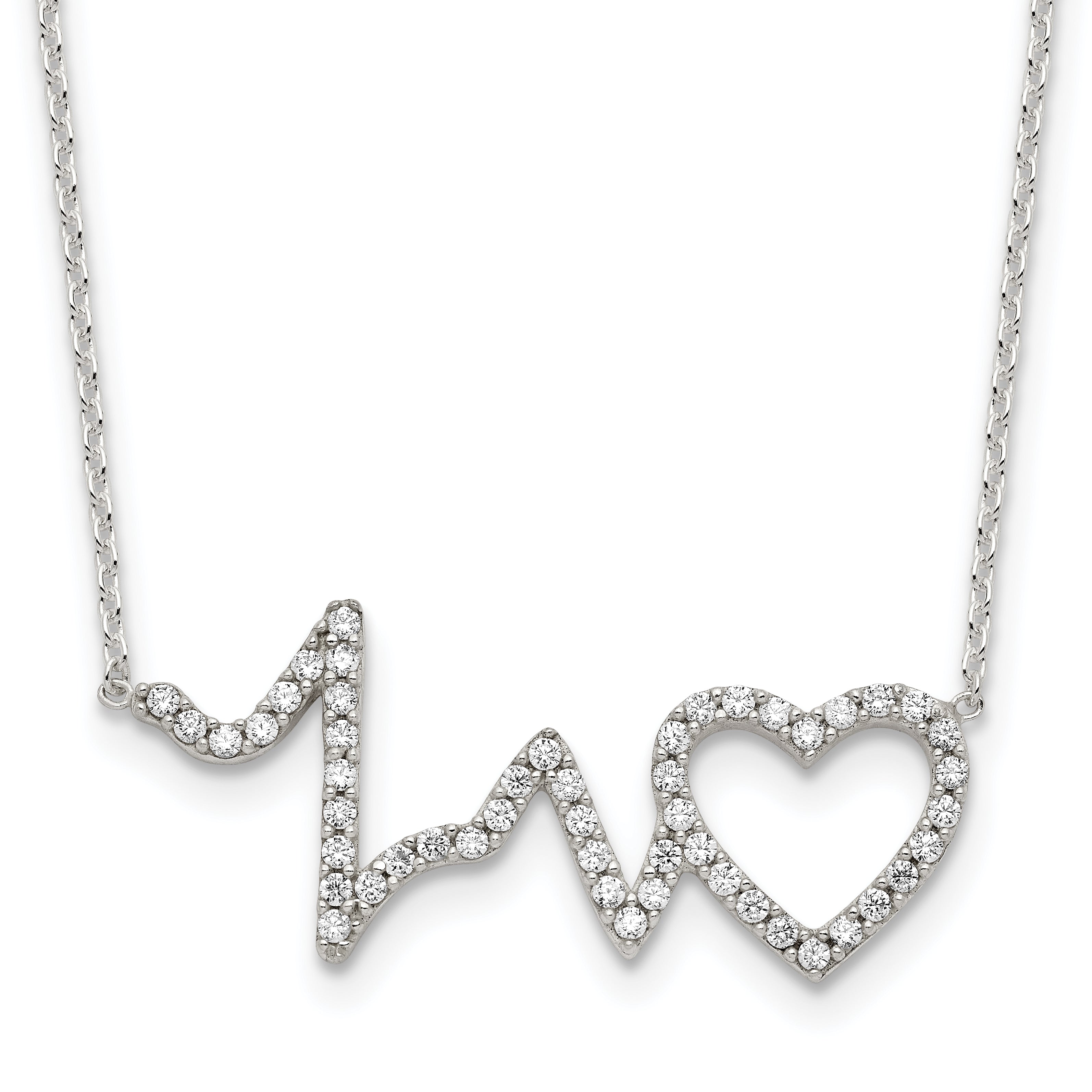Sterling Silver Polished CZ Heartbeat 18in Necklace Main image