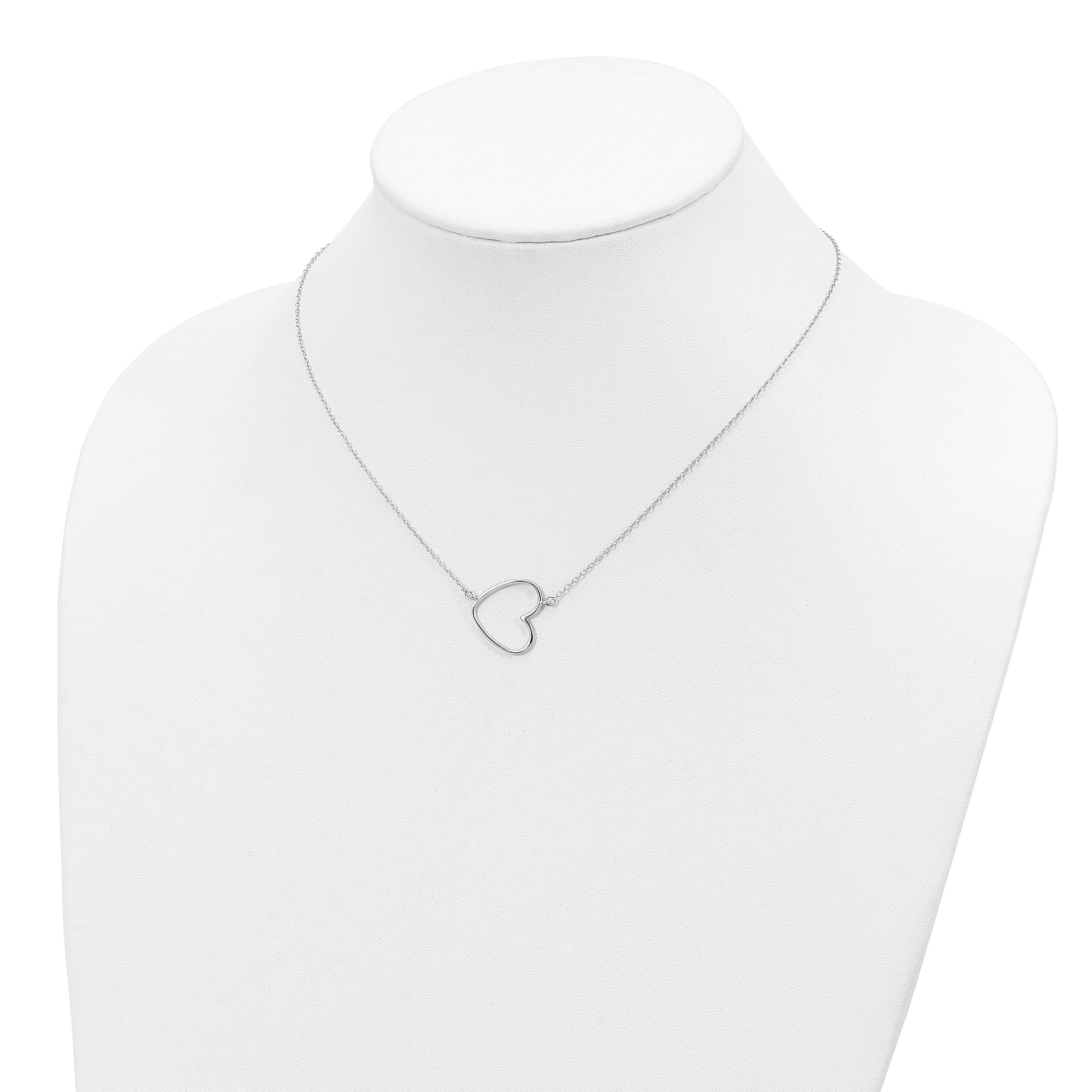 Sterling Silver Rhodium-plated 18in Heart Necklace
