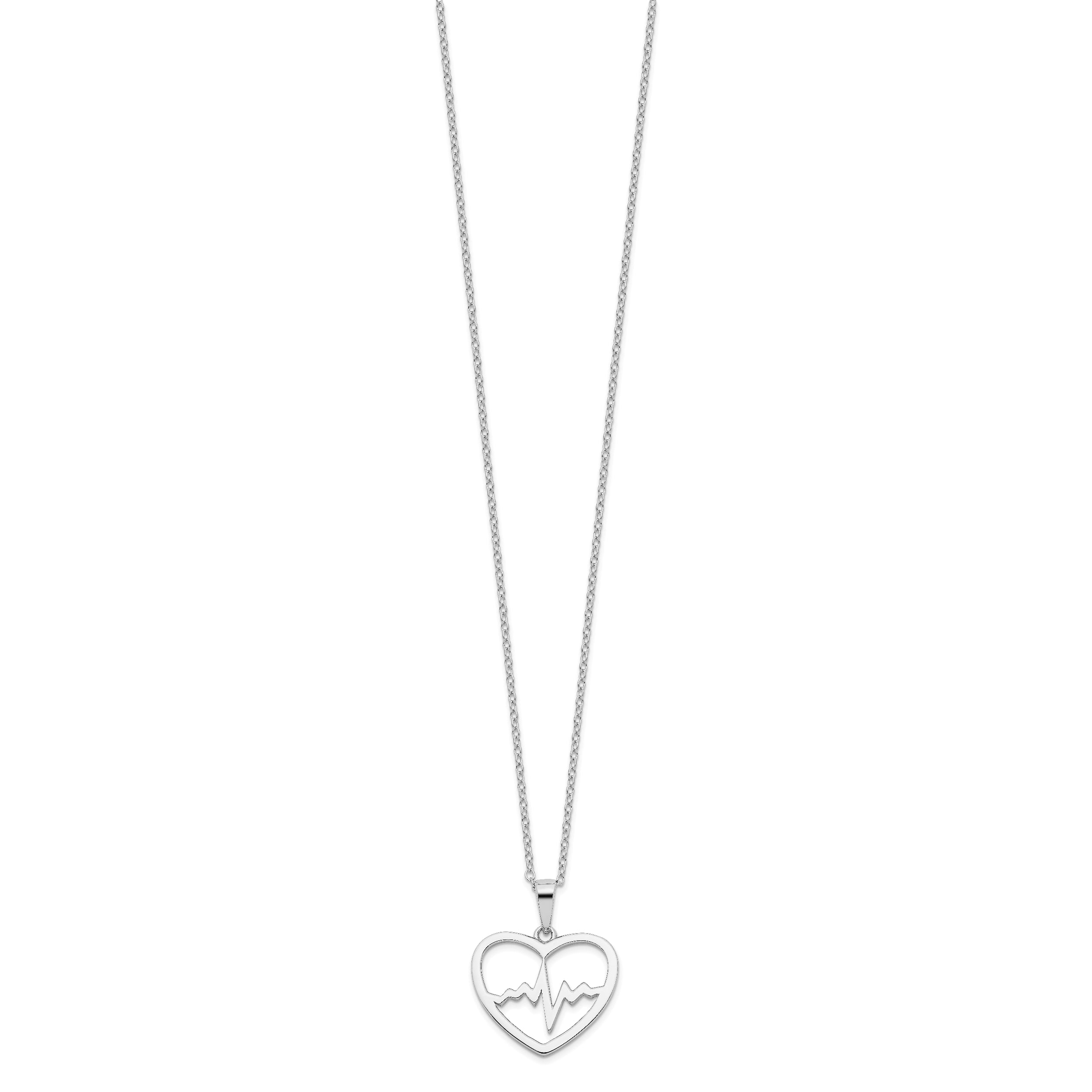 Sterling Silver Rhodium-plated Heartbeat in Heart 16in With 2in Ext Necklace