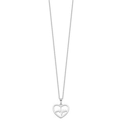 Sterling Silver Rhodium-plated Heartbeat in Heart 16in With 2in Ext Necklace