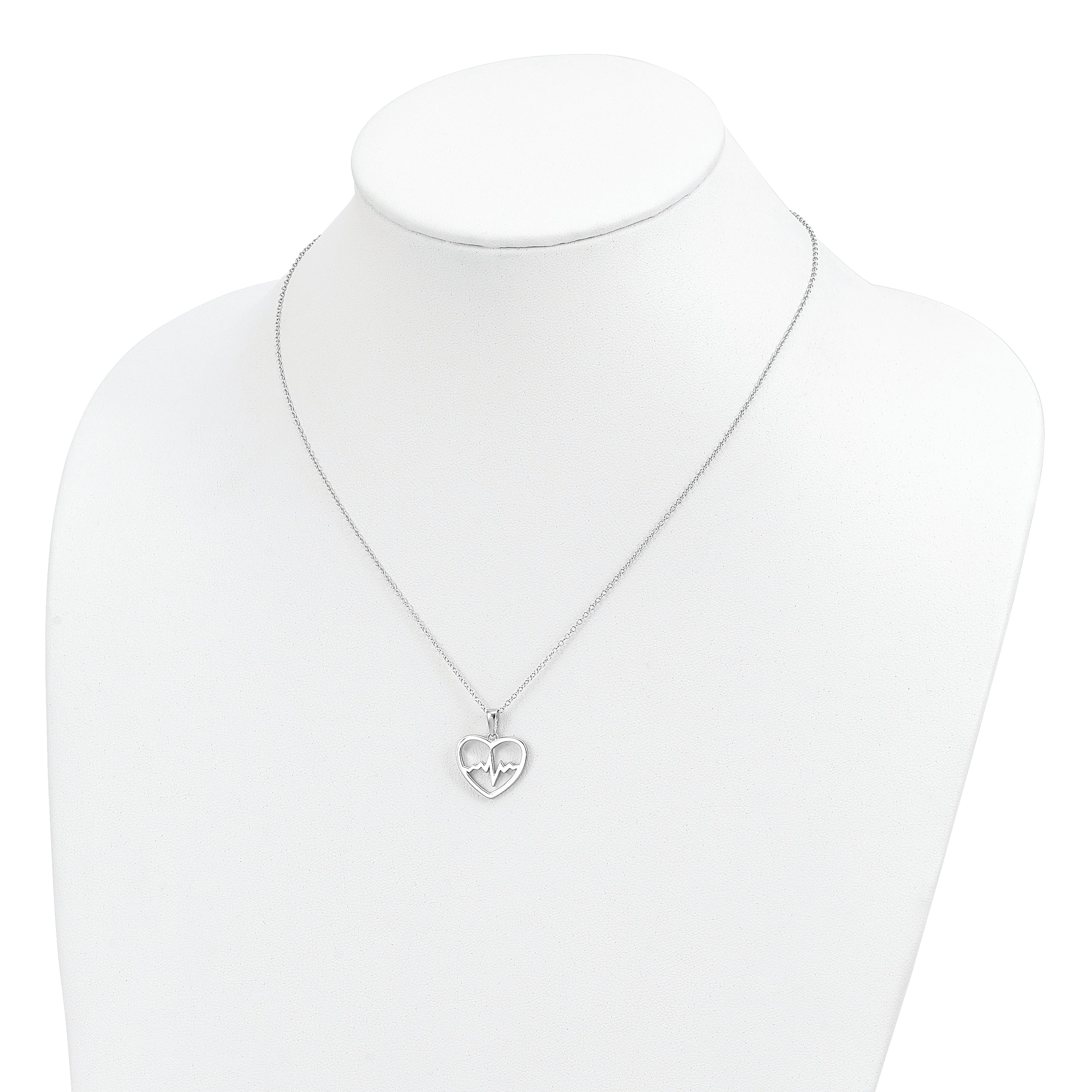 Sterling Silver Rhodium-plated Heartbeat in Heart 16in With 2in Ext Necklace